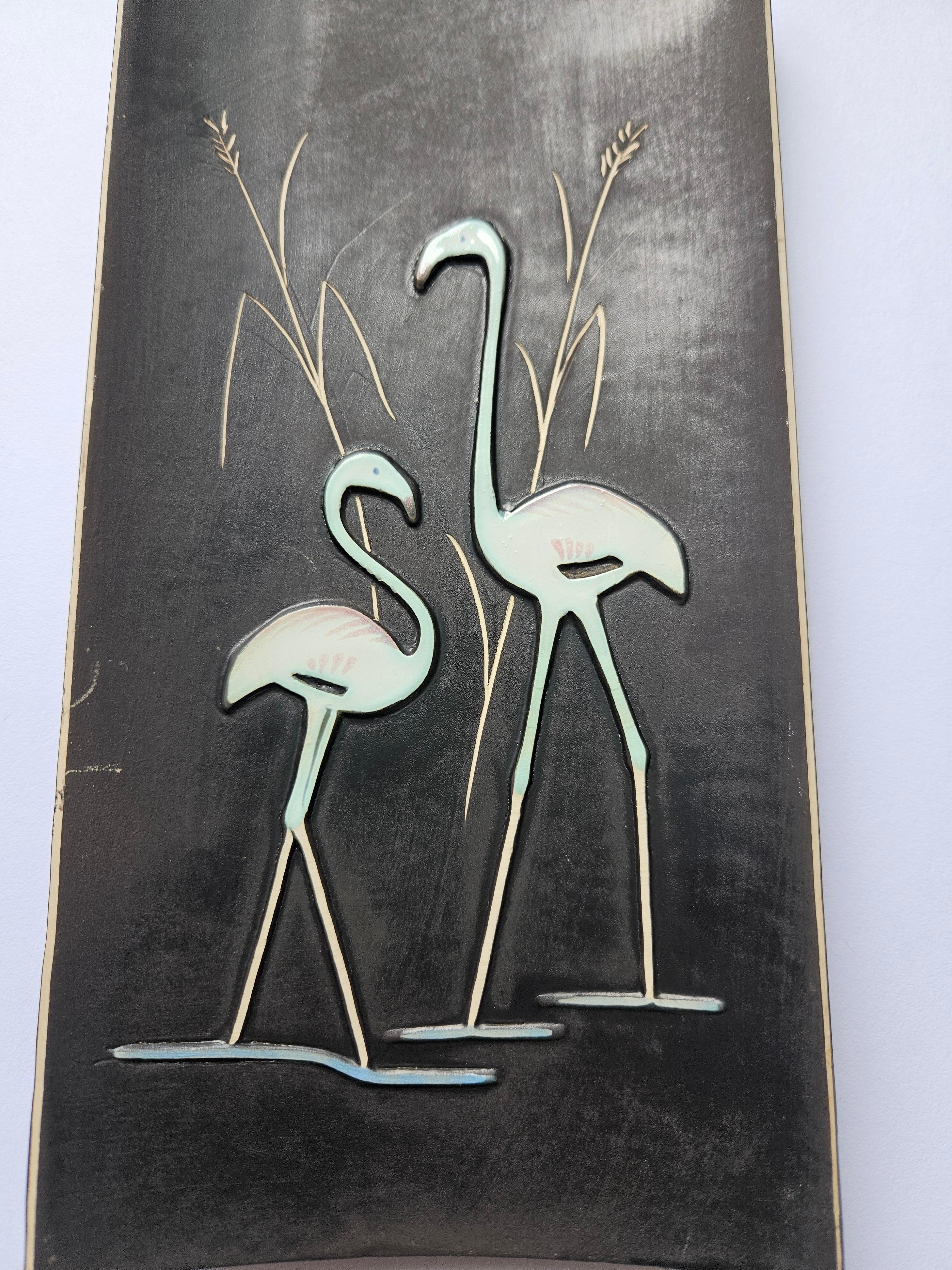 Rare Midcentury Ceramic Wall Sculpture Flamingo, 1970s For Sale 1