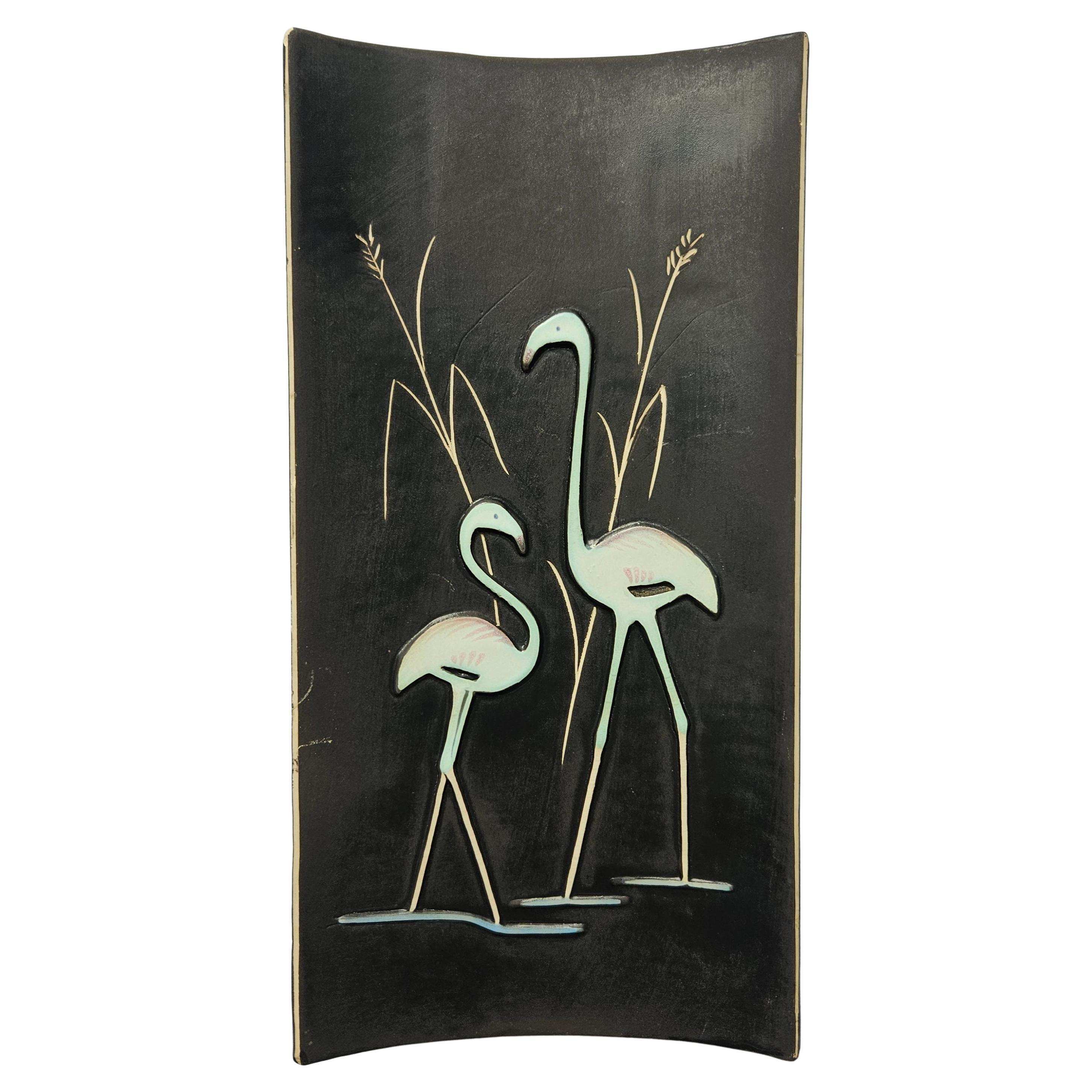 Rare Midcentury Ceramic Wall Sculpture Flamingo, 1970s