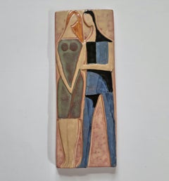 Rara escultura de pared de cerámica de mediados de siglo Amantes, años 70