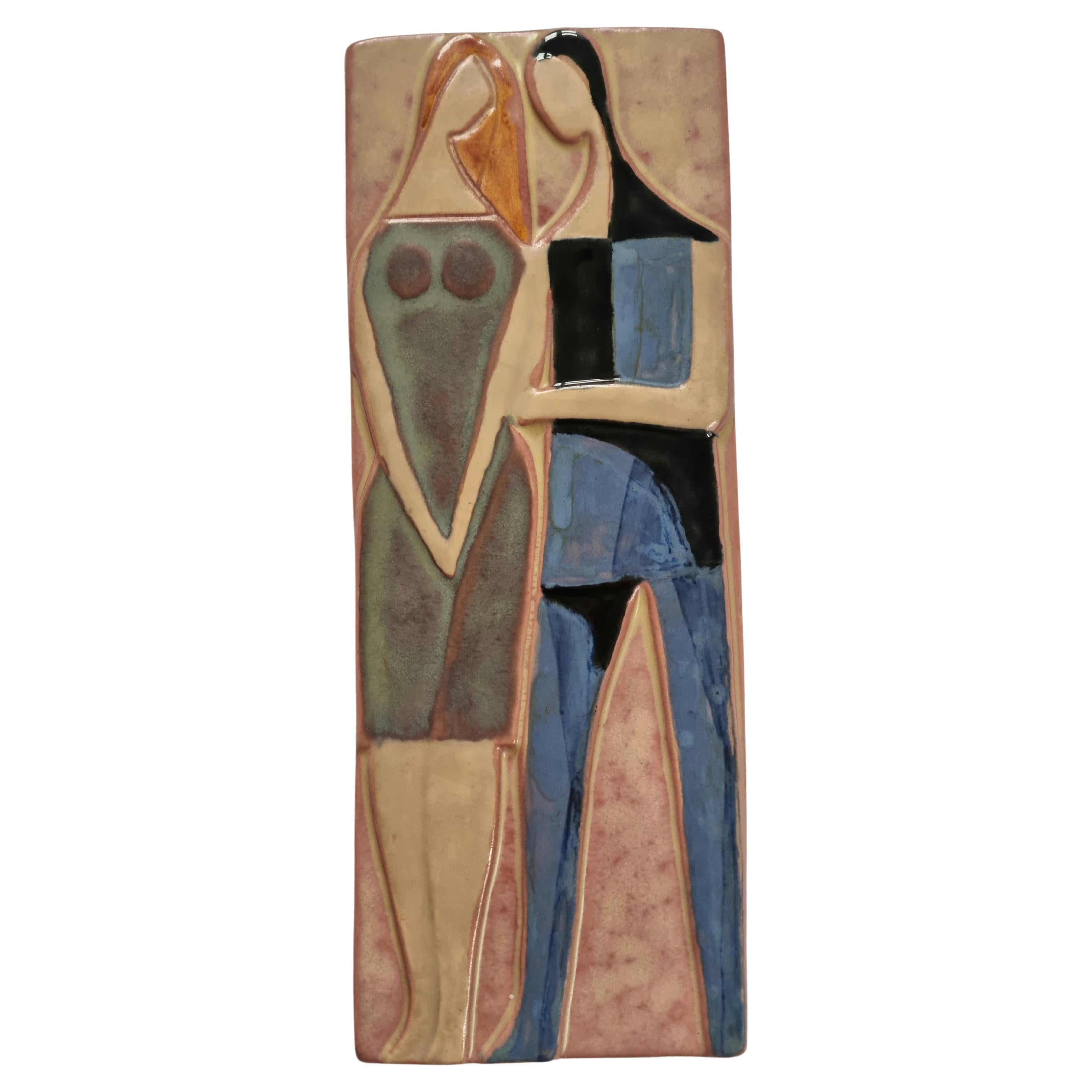 Rare Midcentury Ceramic Wall Sculpture Lovers, 1970s For Sale