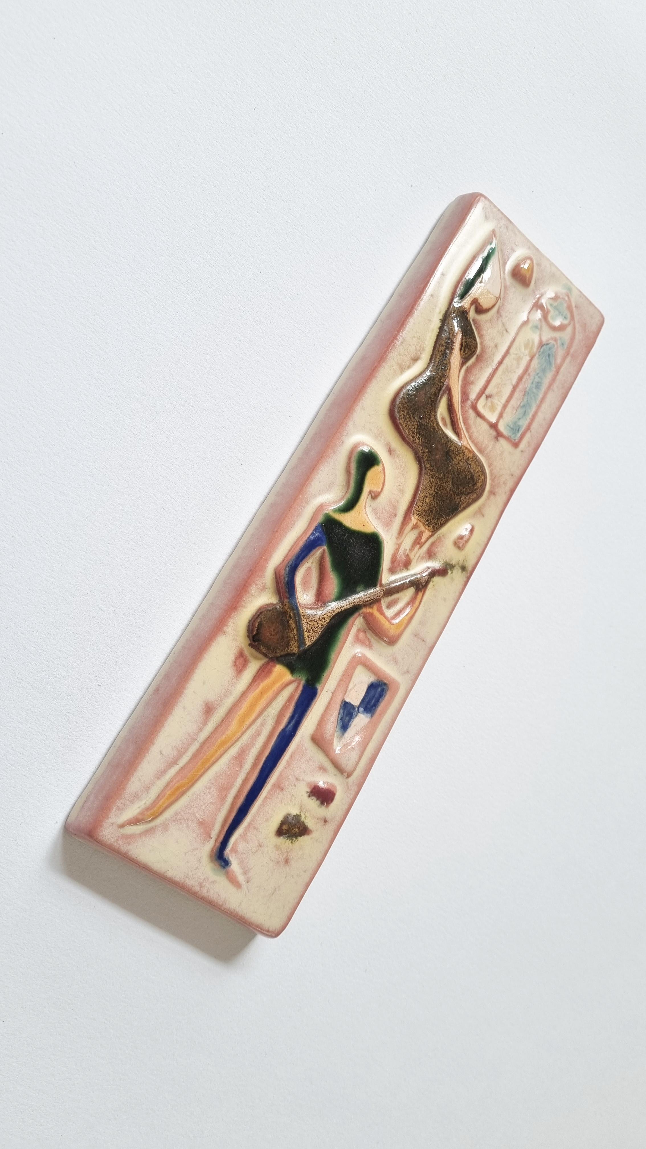 Czech Rare Midcentury Ceramic Wall Sculpture Lovers, Romeo and Juliet, 1970s For Sale