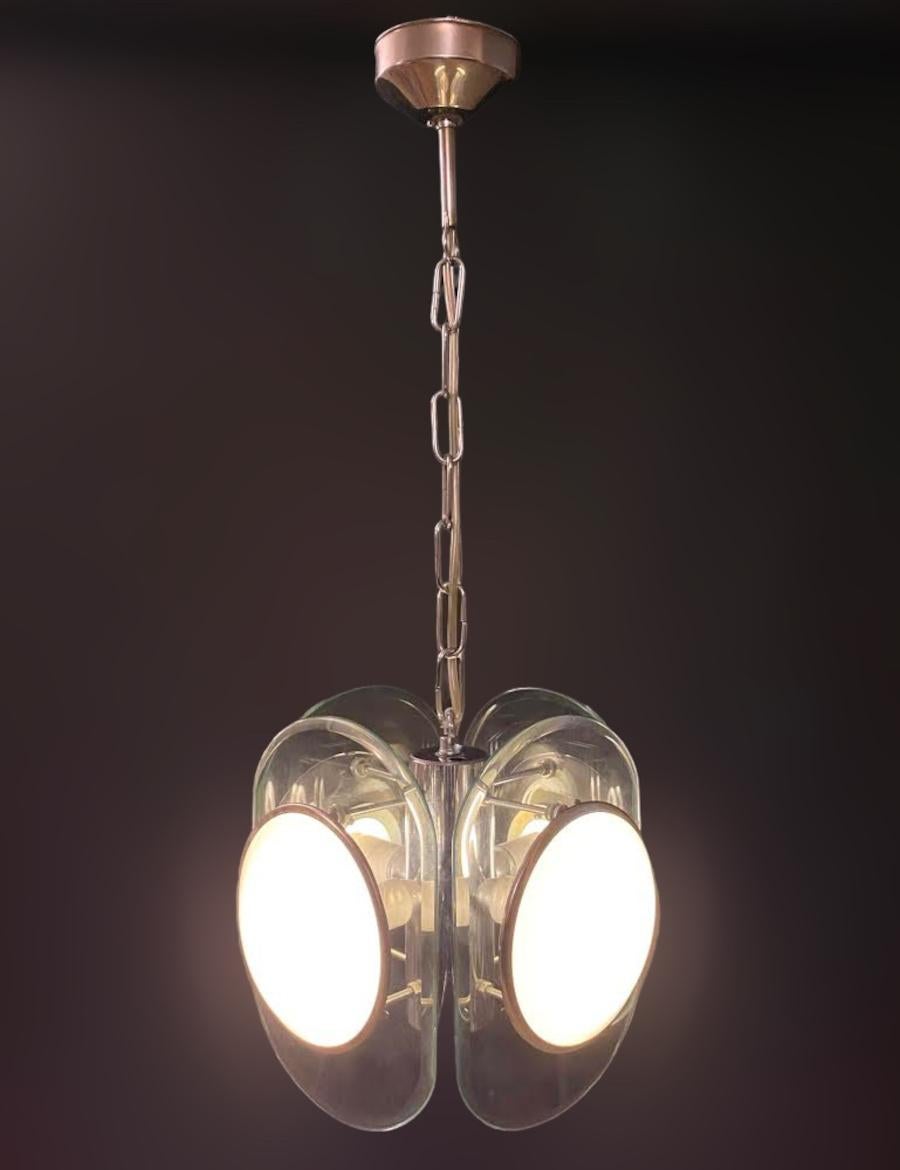 Glass Rare Midcentury Chandelier by Veca For Sale