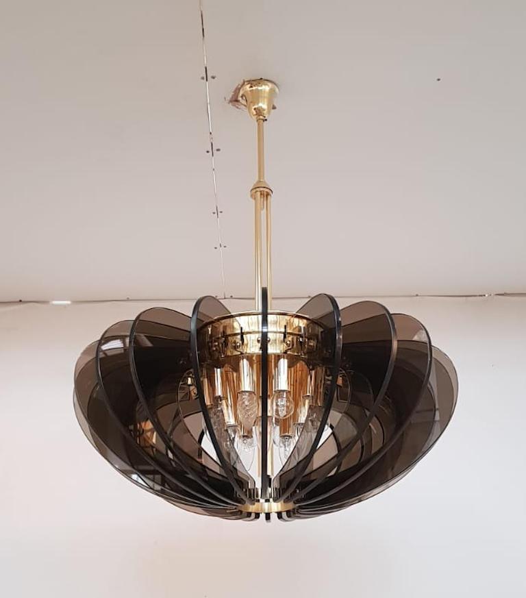 Brass Rare Midcentury Chandelier by Veca