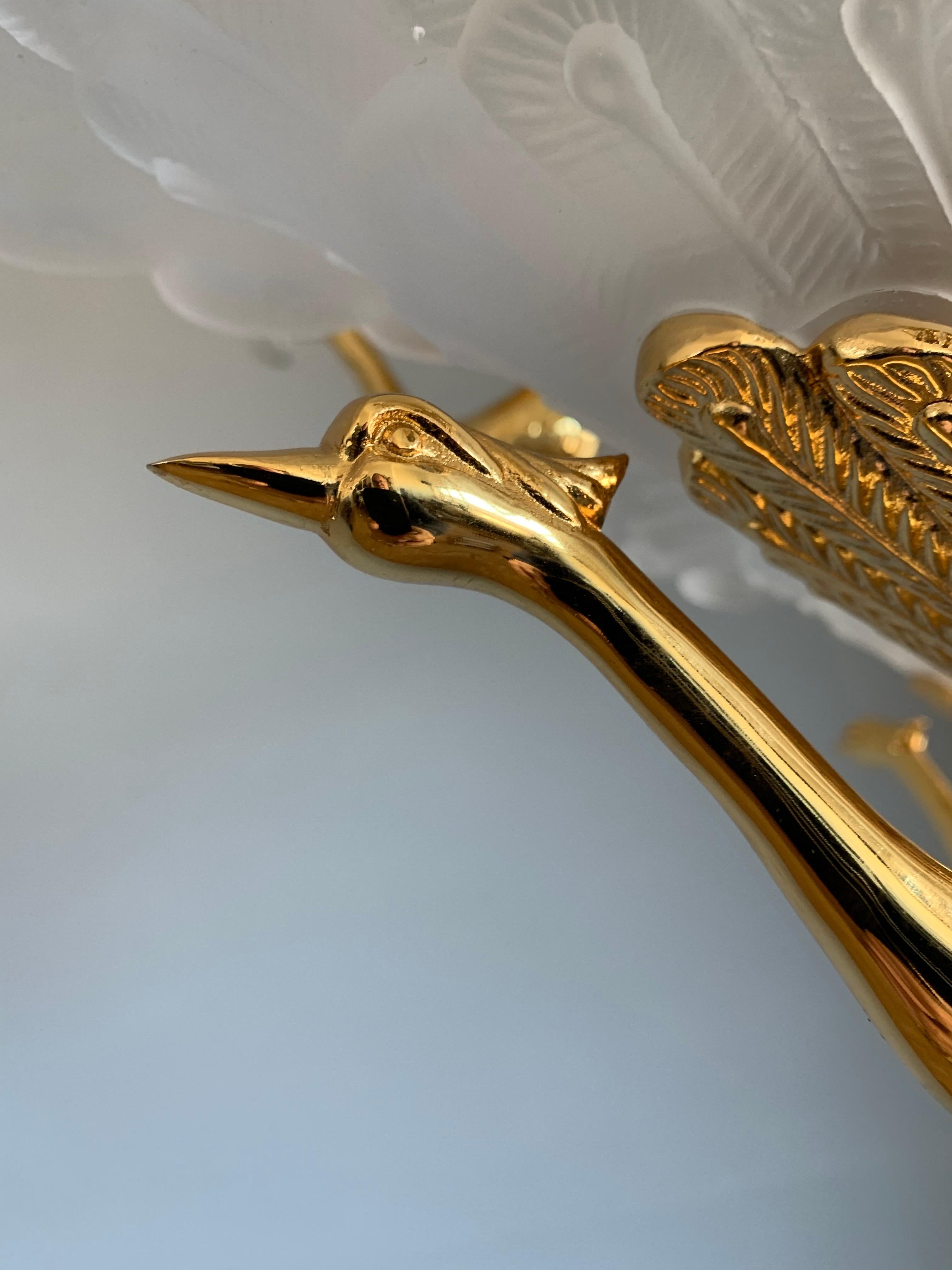 Rare Midcentury Chandelier / Pendant w. Golden Bronze & Glass Peacock Sculptures 6