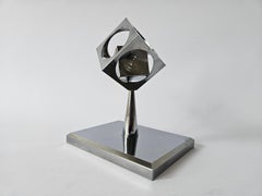 Rare Midcentury Chrome Paperweight, Model, Turners Cube, Desk Sculpture, 1970s