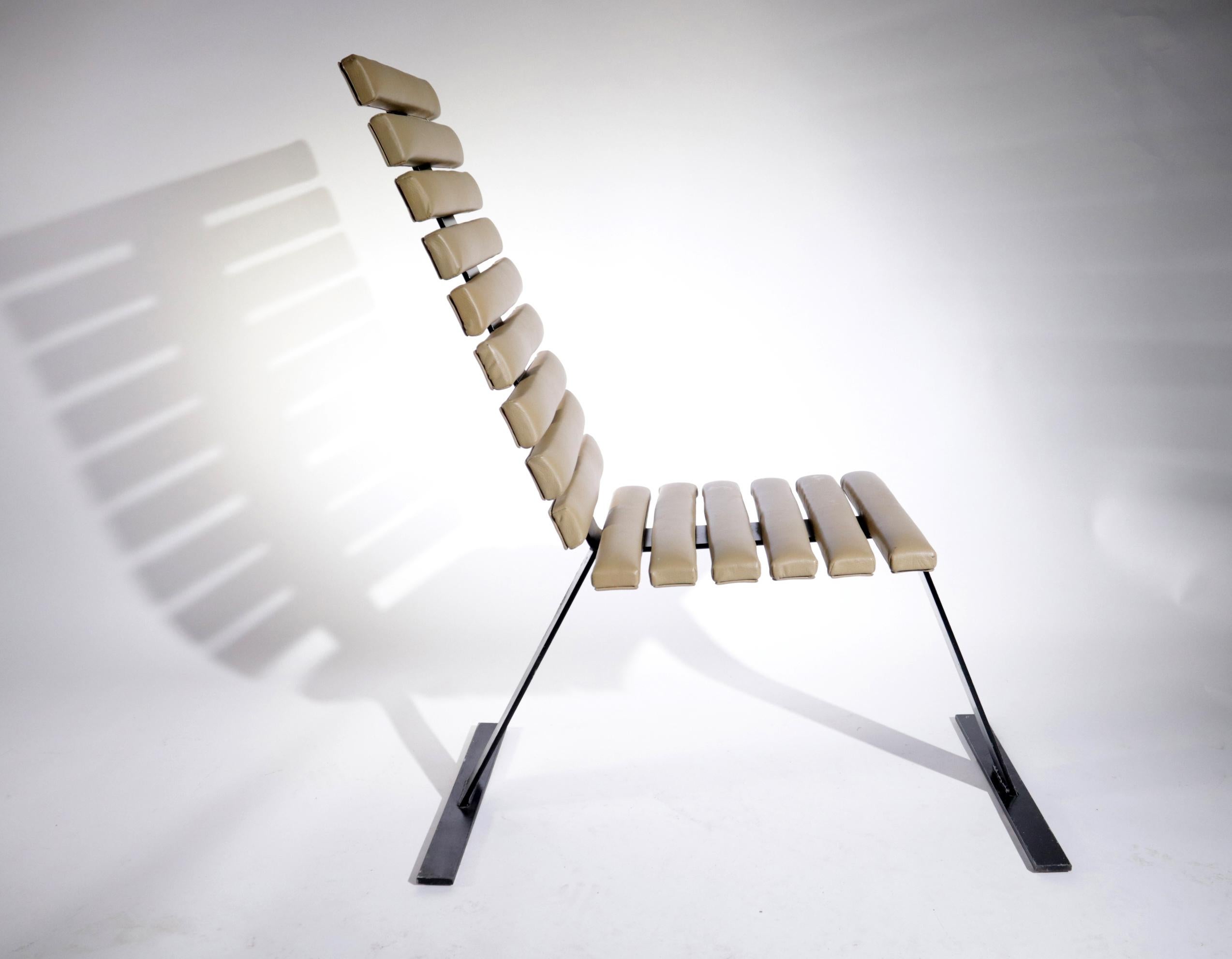 Metal Rare Brutalist Midcentury Design Rib Chair, 1980s For Sale