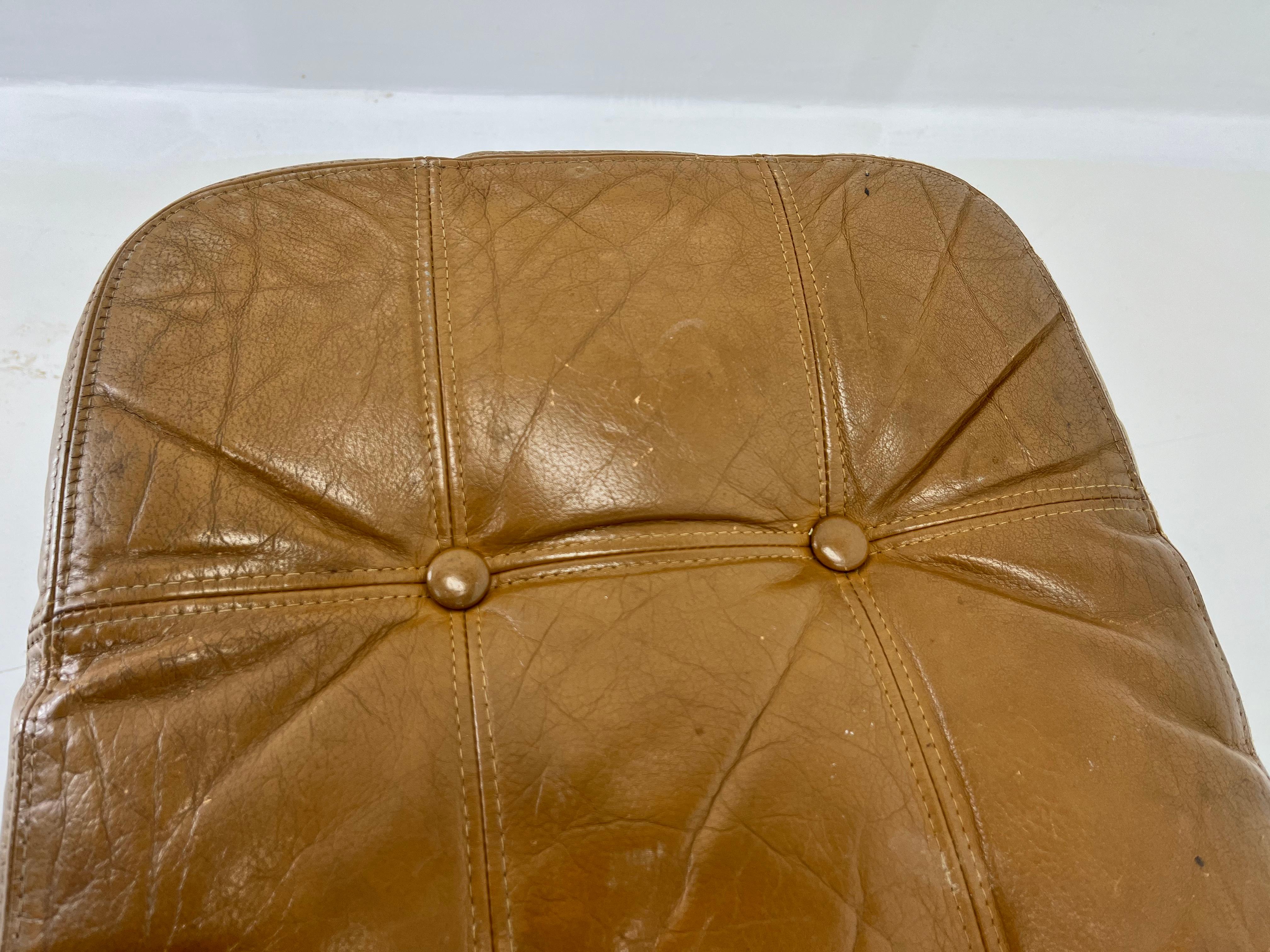 Mid-Century Modern Rare Midcentury Design Stool Ot Leather Tabouret by Peem, 1970s