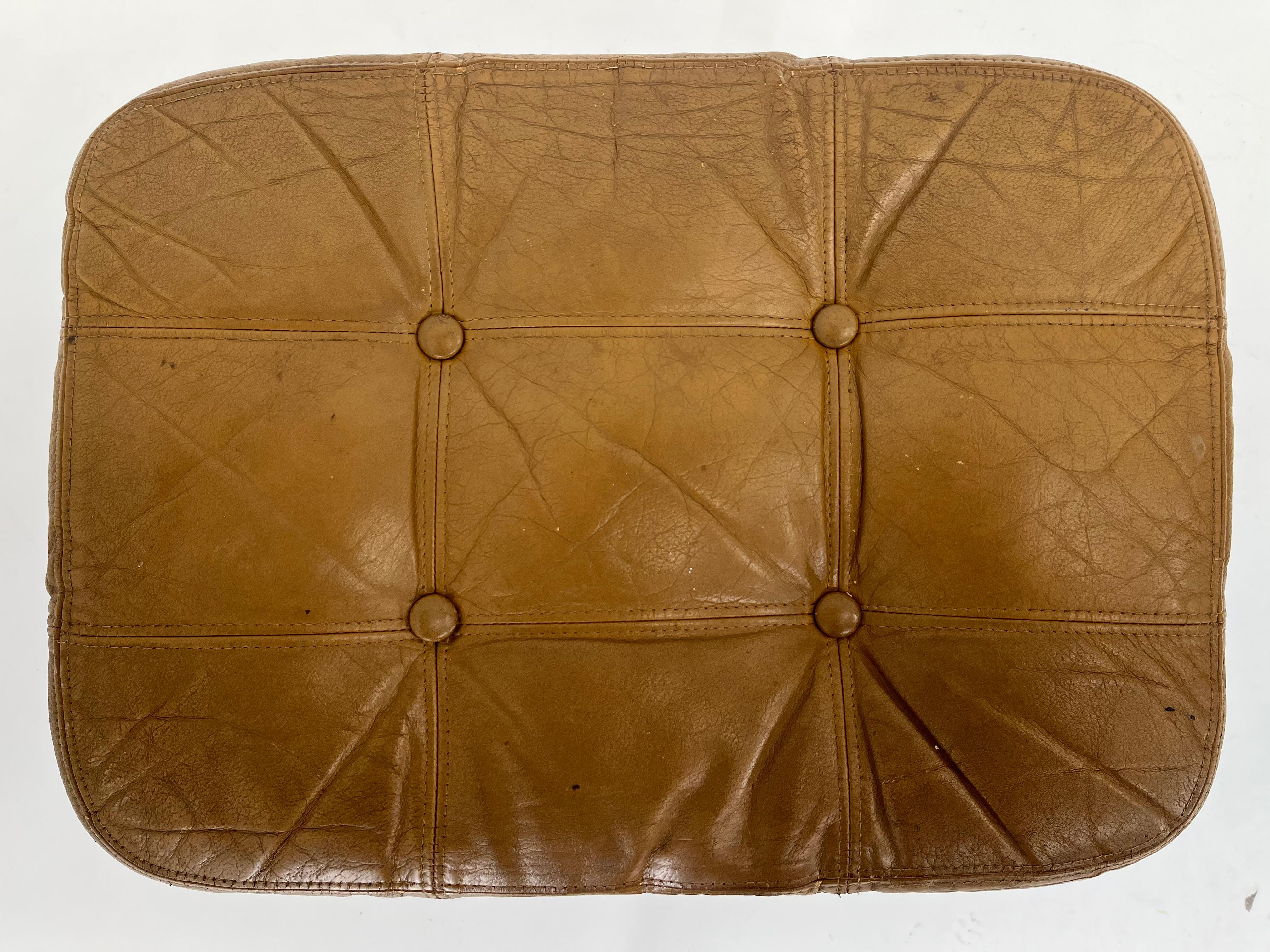 Finnish Rare Midcentury Design Stool Ot Leather Tabouret by Peem, 1970s