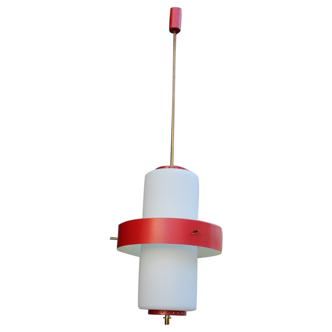 Rare Midcentury Esperia Angelo Brotto Chandelier Brass Red White Murano Glass