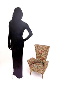 Rare Vintage Floral Fabric Children Armchair with Wooden Legs, Italy