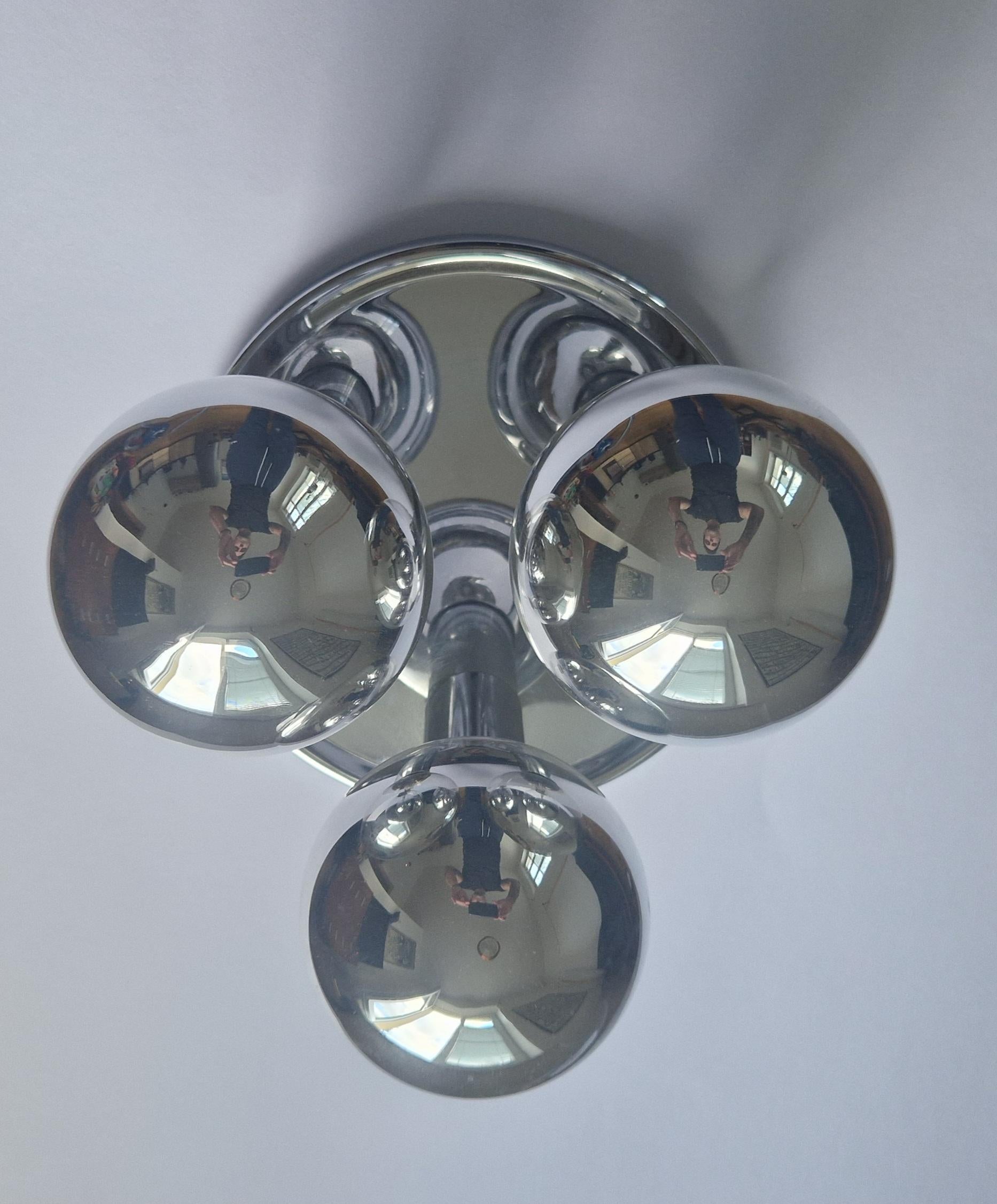 Chrome Rare Midcentury Flush Mount, Ceiling Lamp, Italy, 1970s For Sale