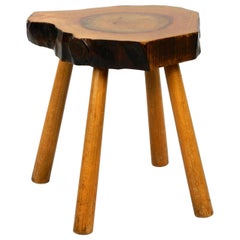 Rare Midcentury Four-Legged Side Table Made of a Thick Tree Slice with Bark