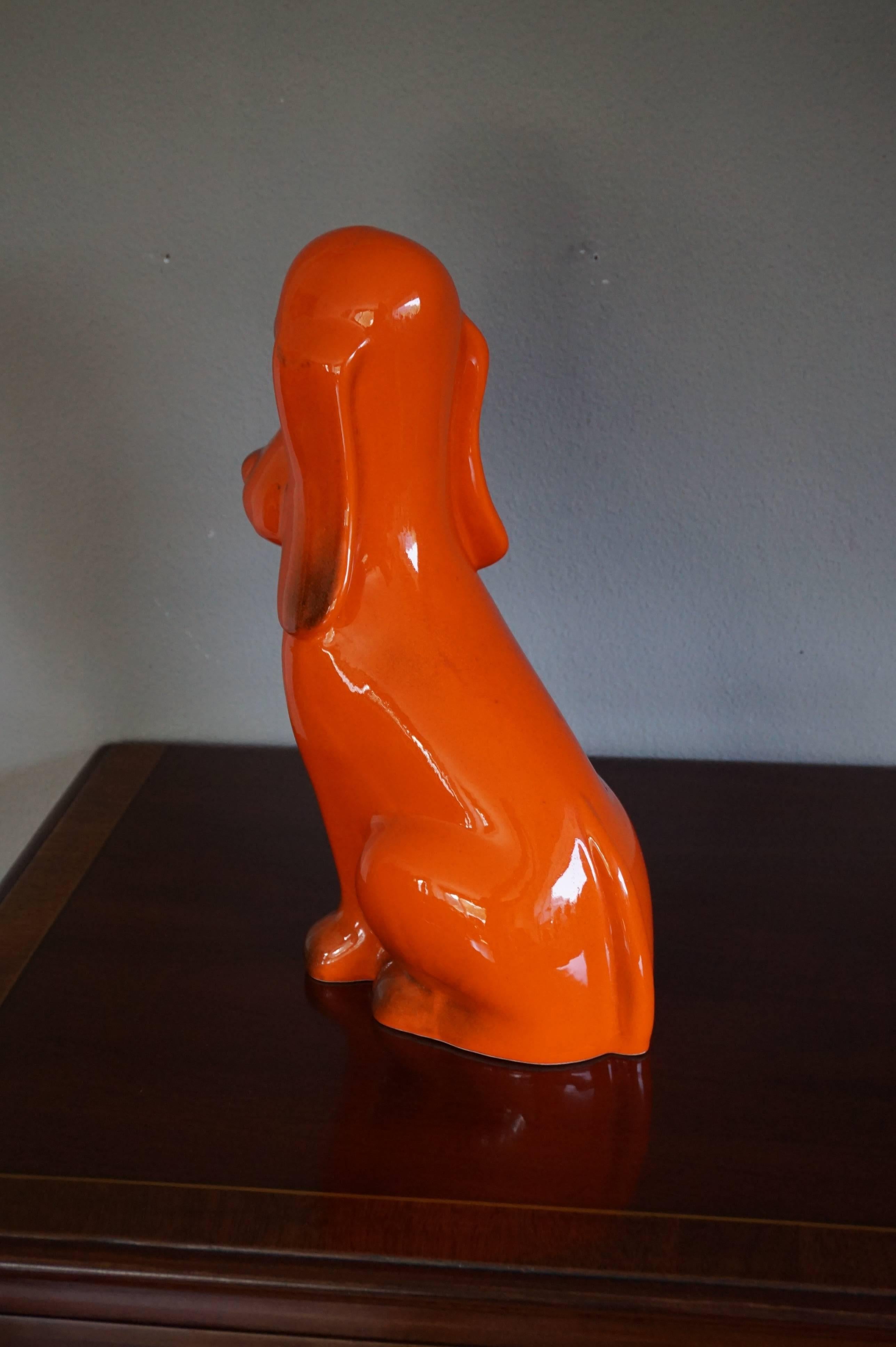 Rare Midcentury Glazed and Marked, Stylized Basset Hound / Droopy Dog Sculpture 6