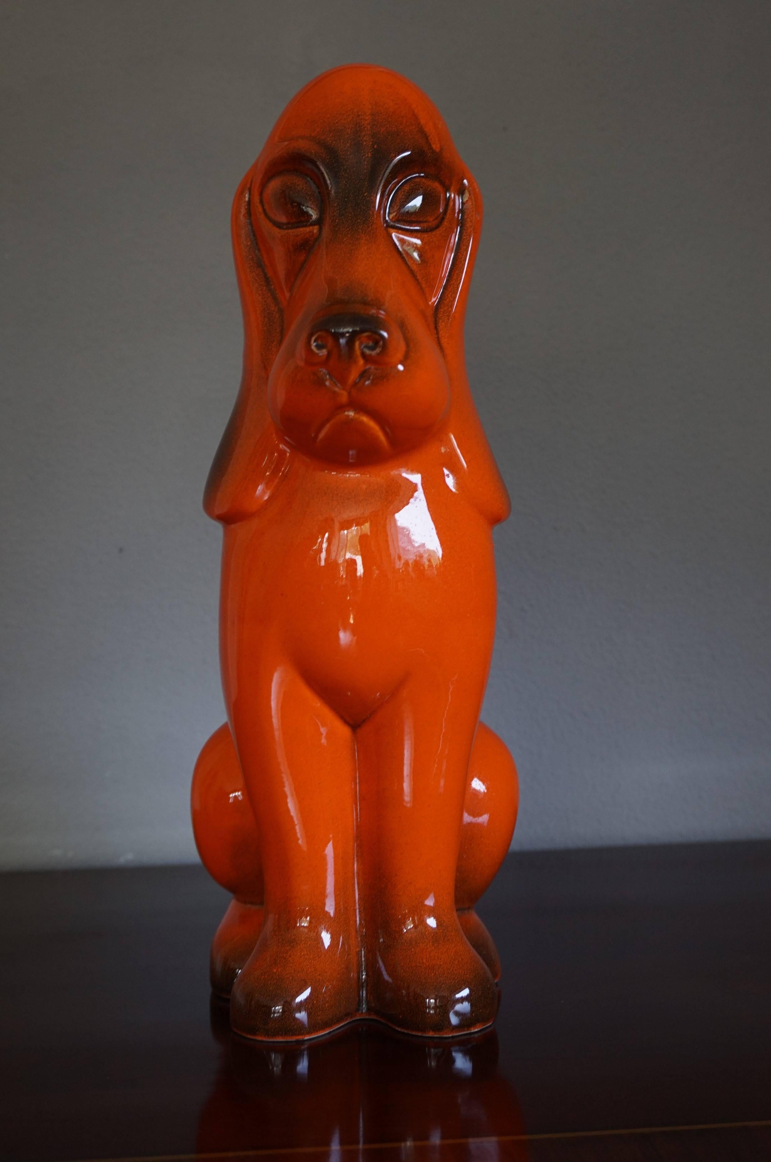 Rare Midcentury Glazed and Marked, Stylized Basset Hound / Droopy Dog Sculpture 7