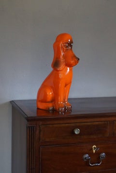 Rare Midcentury Glazed and Marked, Stylized Basset Hound / Droopy Dog Sculpture