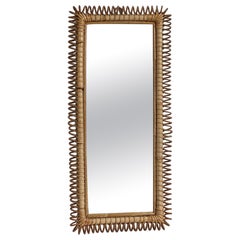 Rare Midcentury Italian Rattan Bamboo Wall Mirror Franco Albini, Italian, 1960s
