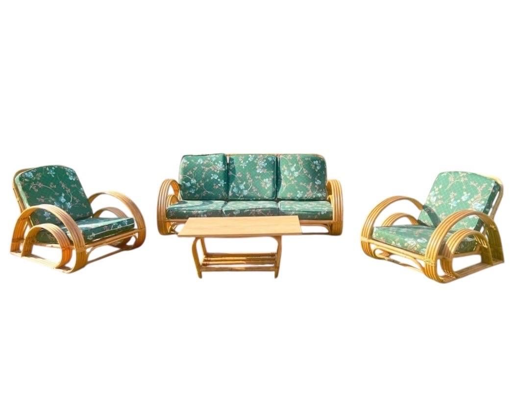 Rara suite japonesa de mediados de siglo con doble lágrima de ratán de JRB Co. Tokio - c.1960s