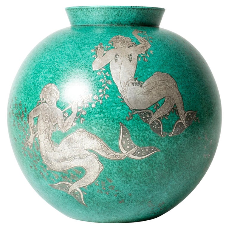 Vase Céramique Vert Argenta – Wilhelm Kåge Pour Gustavsberg – Suède 1940