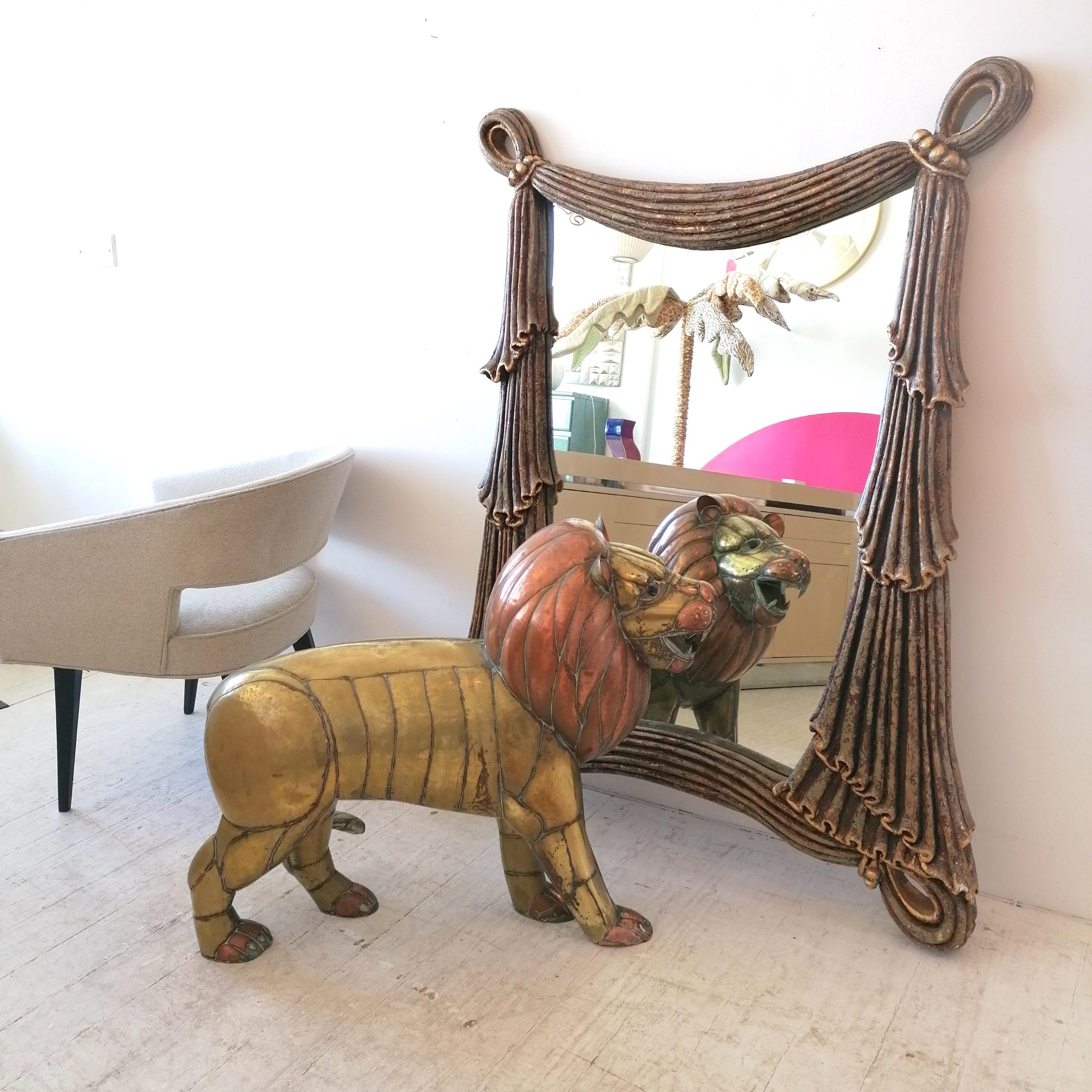 Rare Midcentury Large Brass & Copper Lion Sculpture by Sergio Bustamante, Mexico For Sale 5