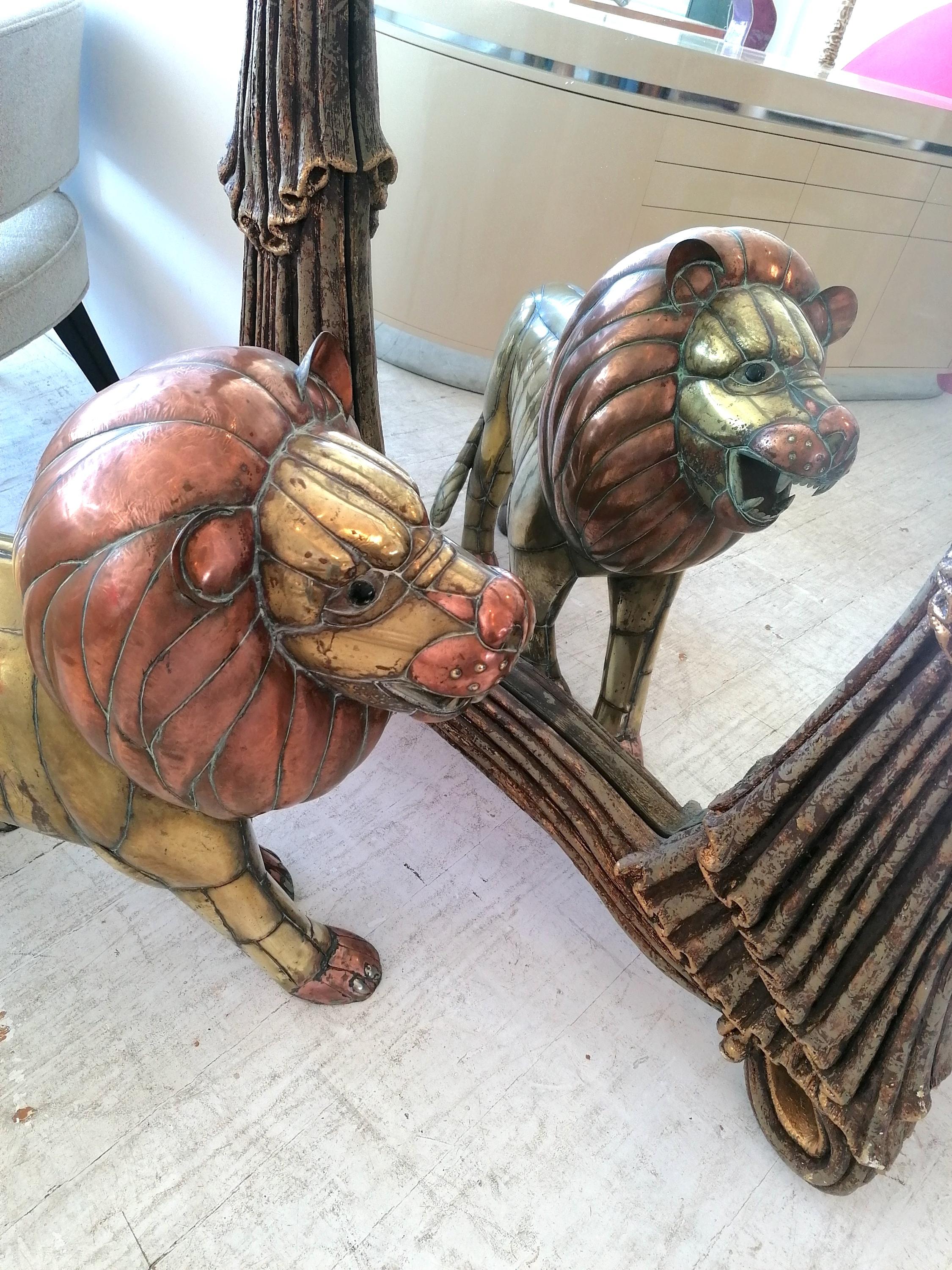 Rare Midcentury Large Brass & Copper Lion Sculpture by Sergio Bustamante, Mexico For Sale 6