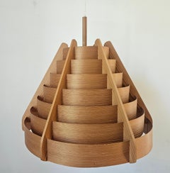 Rare Midcentury Large Wooden Pendant, Hans-Agne Jakobsson, Sweden, 1960s