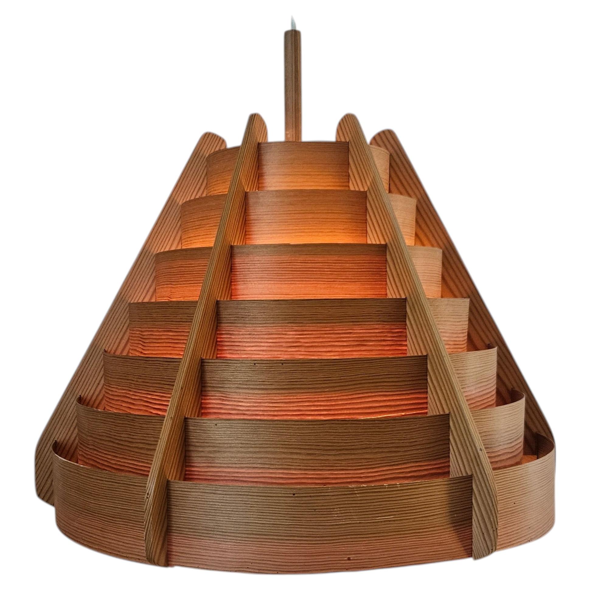 Rare Midcentury Large Wooden Pendant, Hans-Agne Jakobsson, Sweden, 1960s For Sale