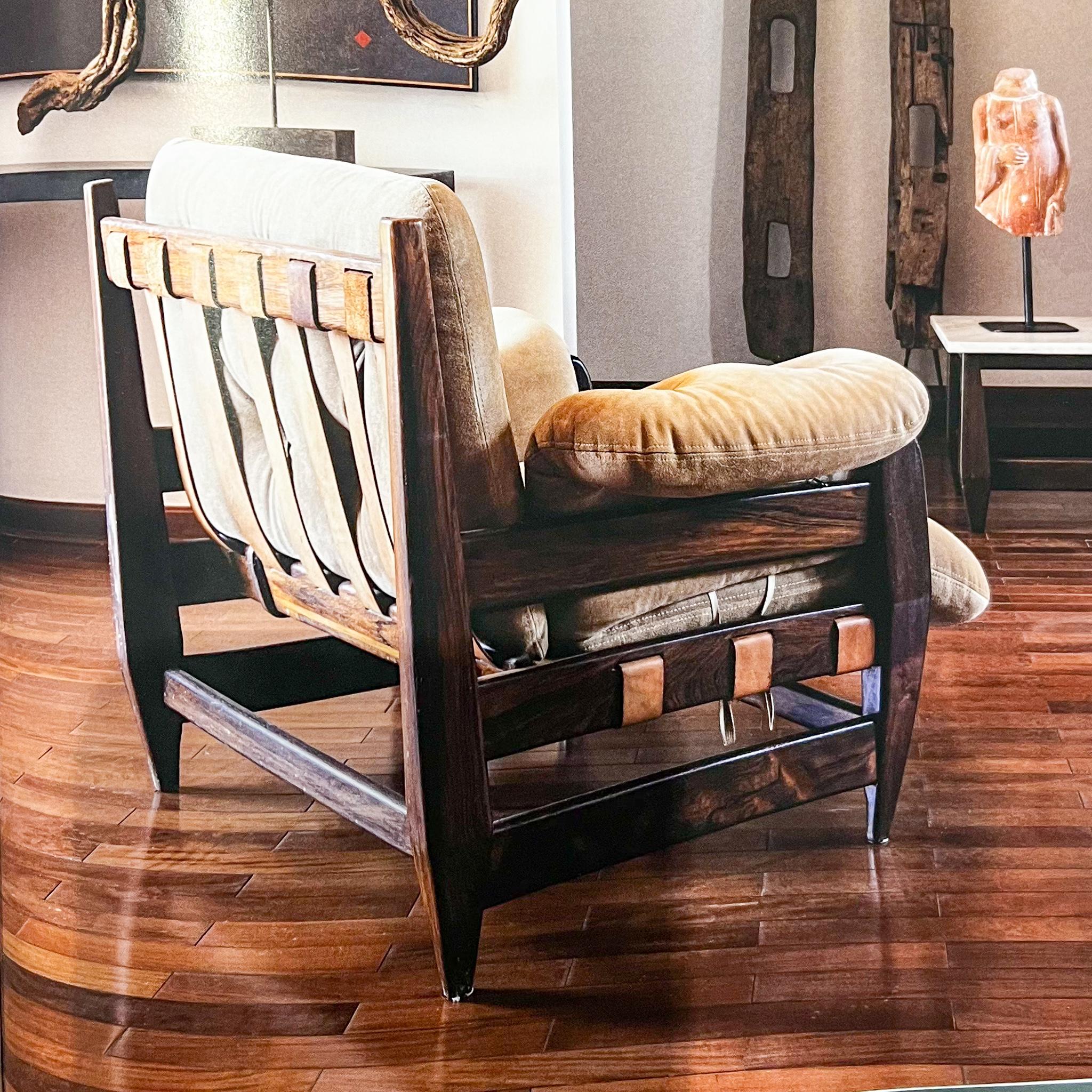 Brazilian Modern Armchairs in Hardwood & Black Leather, Jean Gillon, 1960 12