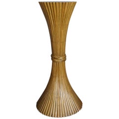Rare Midcentury Made McGuire Sheaf of Wheat Rattan Floor Pedestal Display Stand