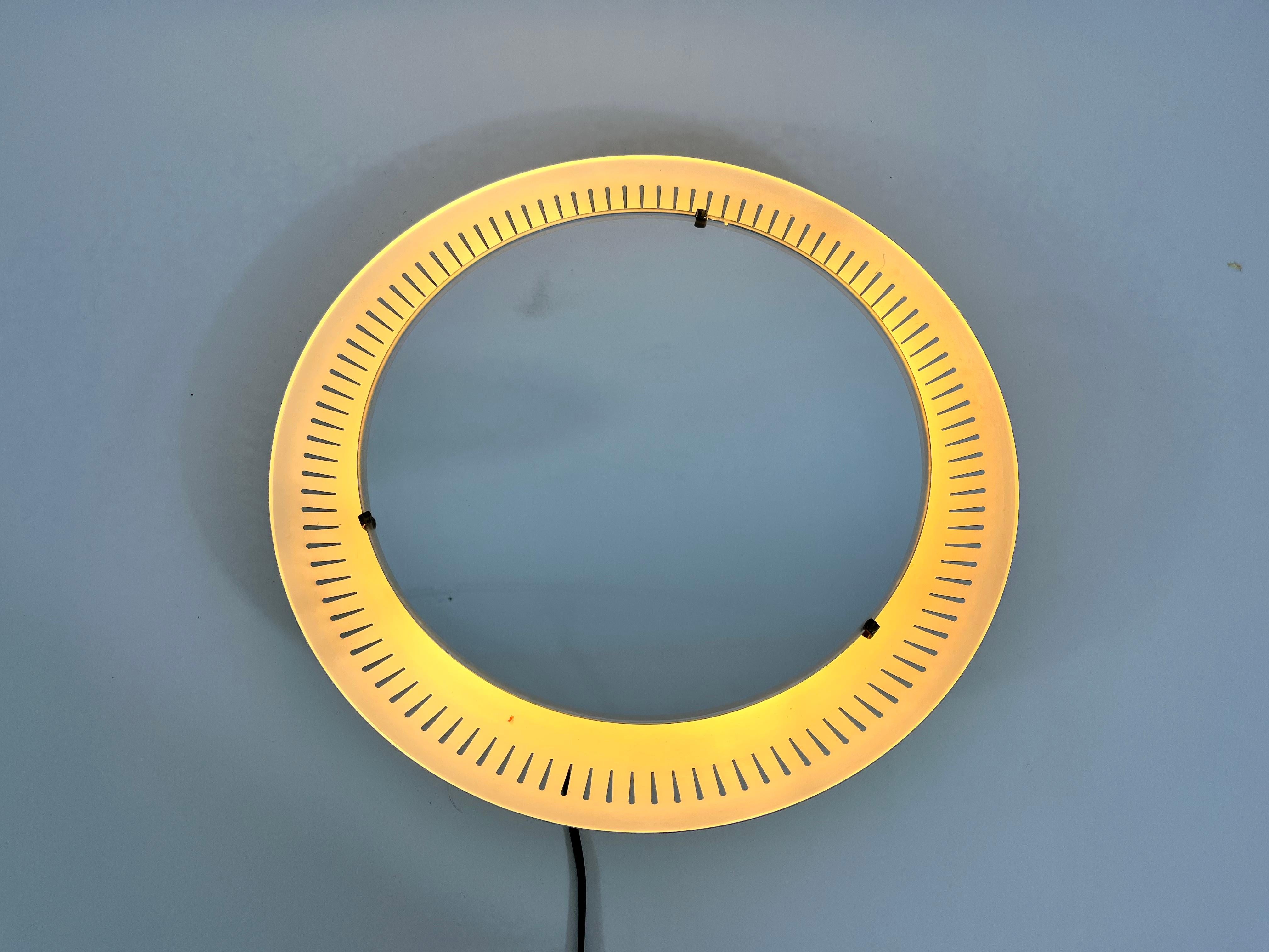 Rare Midcentury Metal Illuminated Mirror by Hillebrand, Germany, 1950s For Sale 2