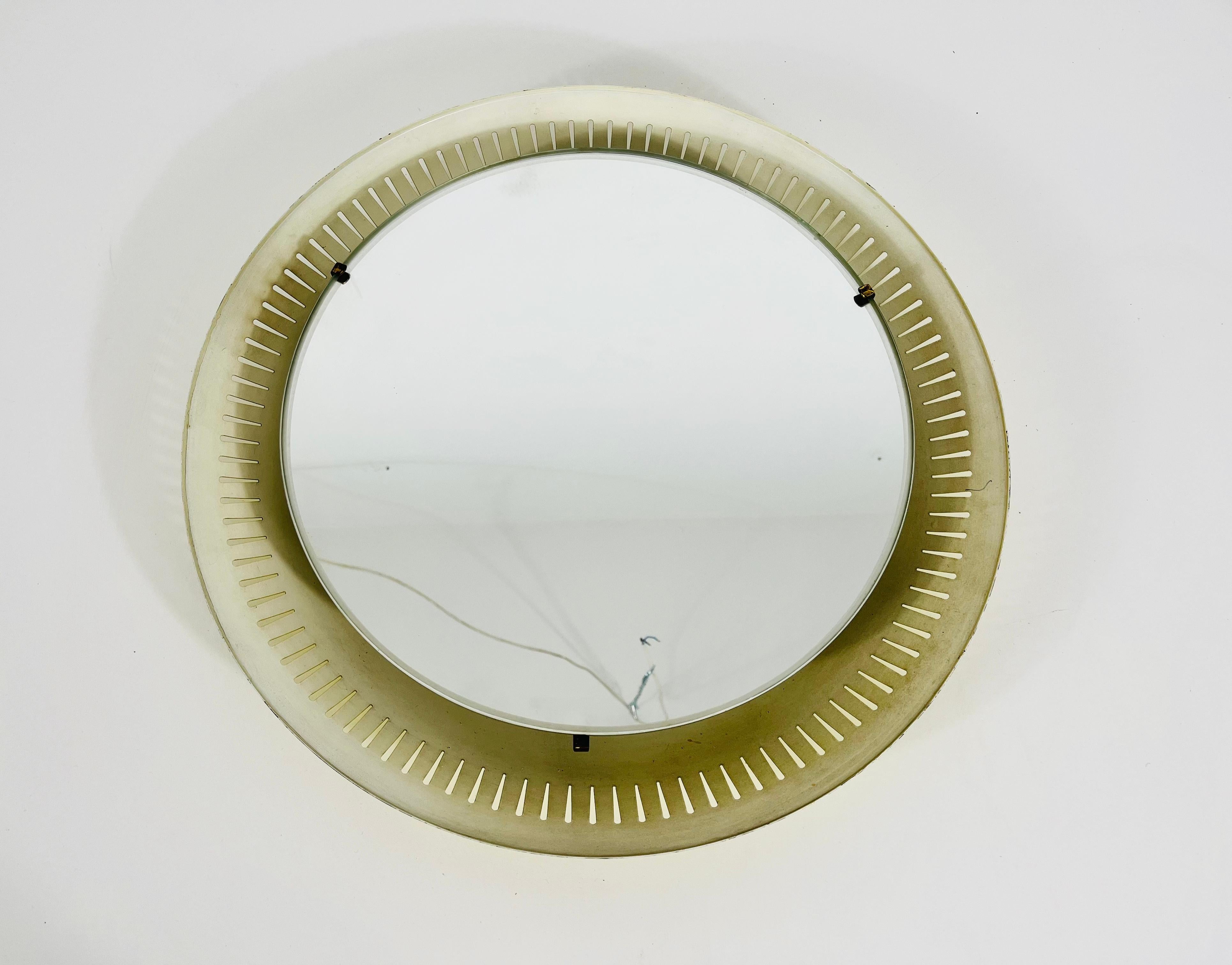 Mid-Century Modern Rare Mid-Century Metal Illuminated Mirror by Hillebrand, Germany, 1950s For Sale