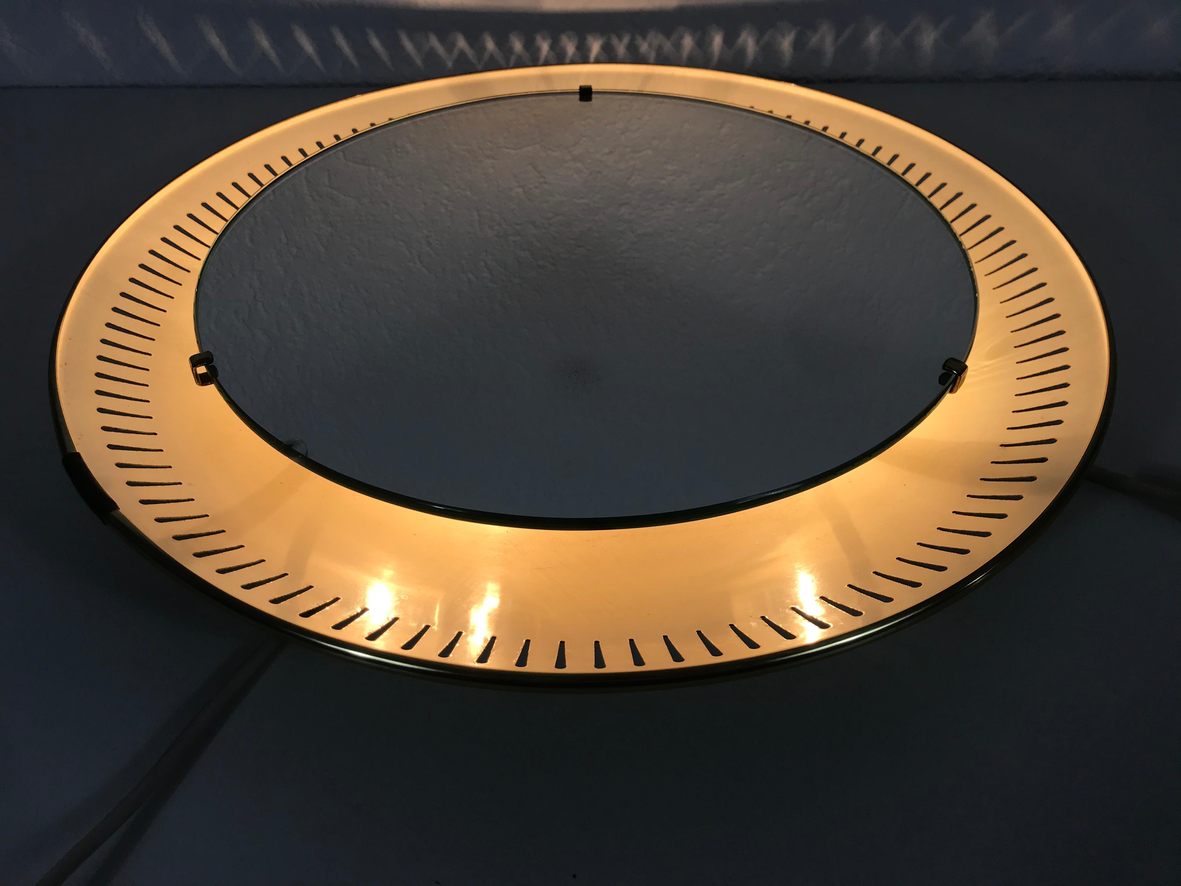 Rare Midcentury Metal Illuminated Mirror by Hillebrand, Germany, 1950s In Good Condition For Sale In Hagenbach, DE