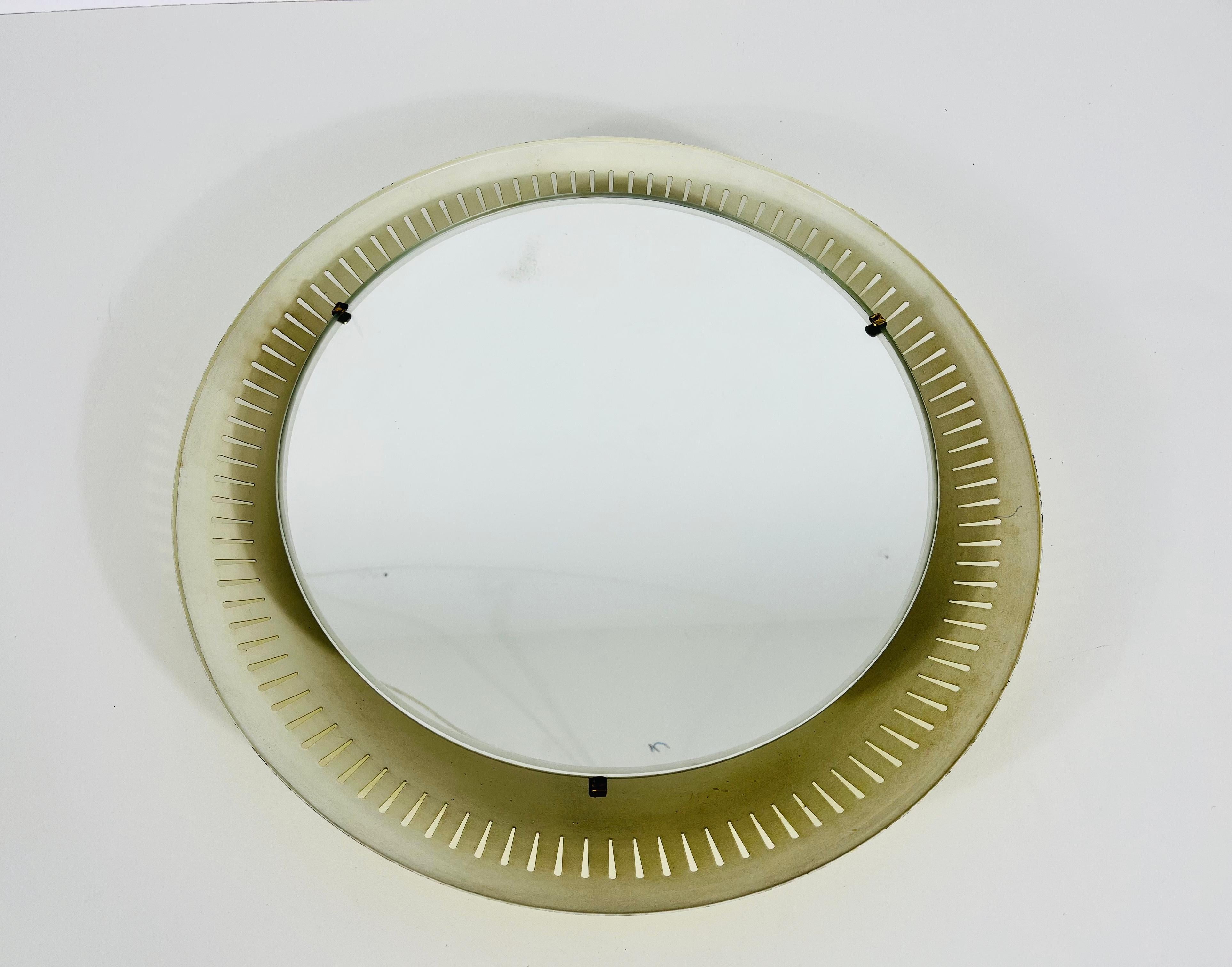 Rare Mid-Century Metal Illuminated Mirror by Hillebrand, Germany, 1950s For Sale 1