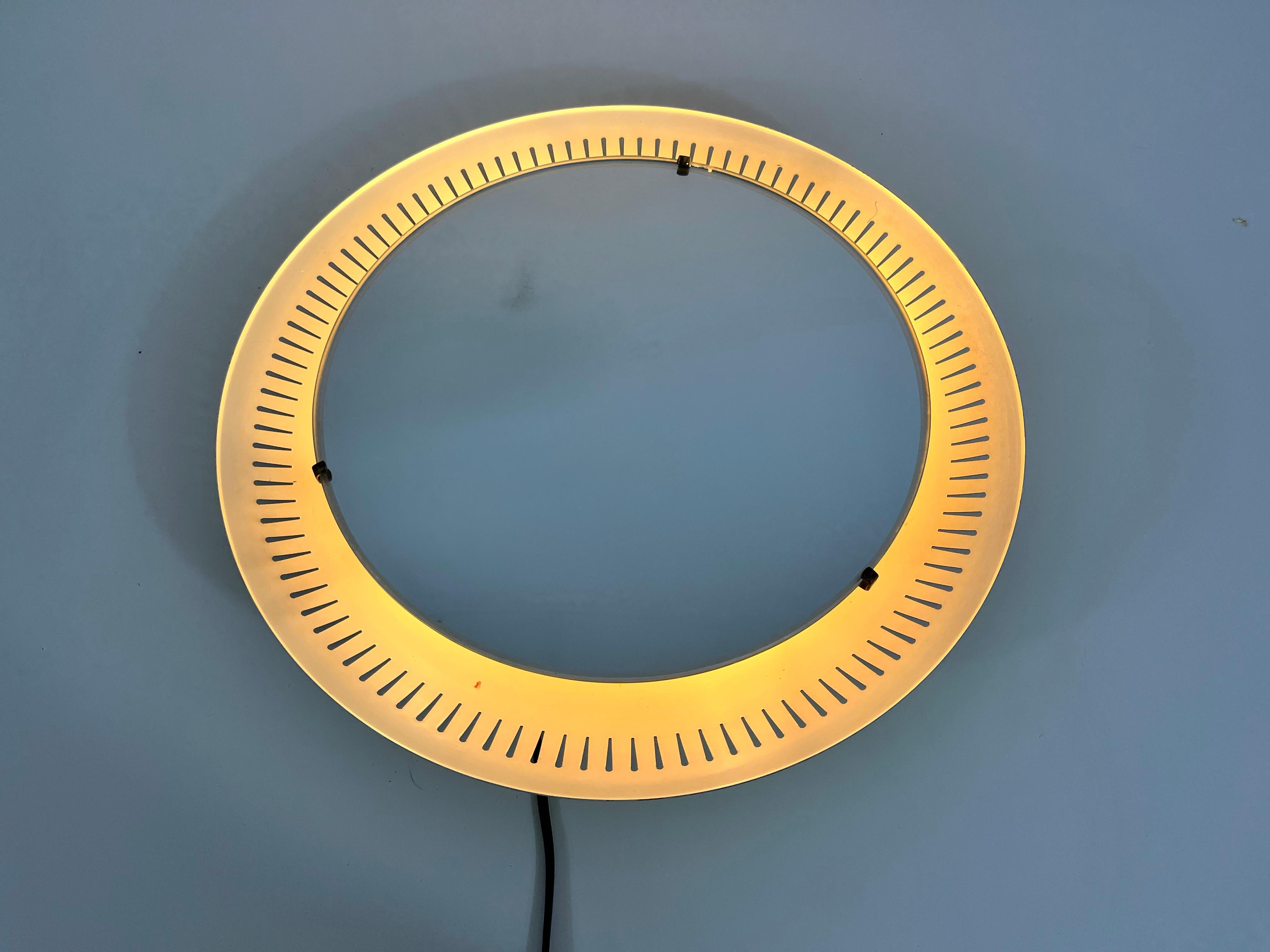 Rare Mid-Century Metal Illuminated Mirror by Hillebrand, Germany, 1950s For Sale 3