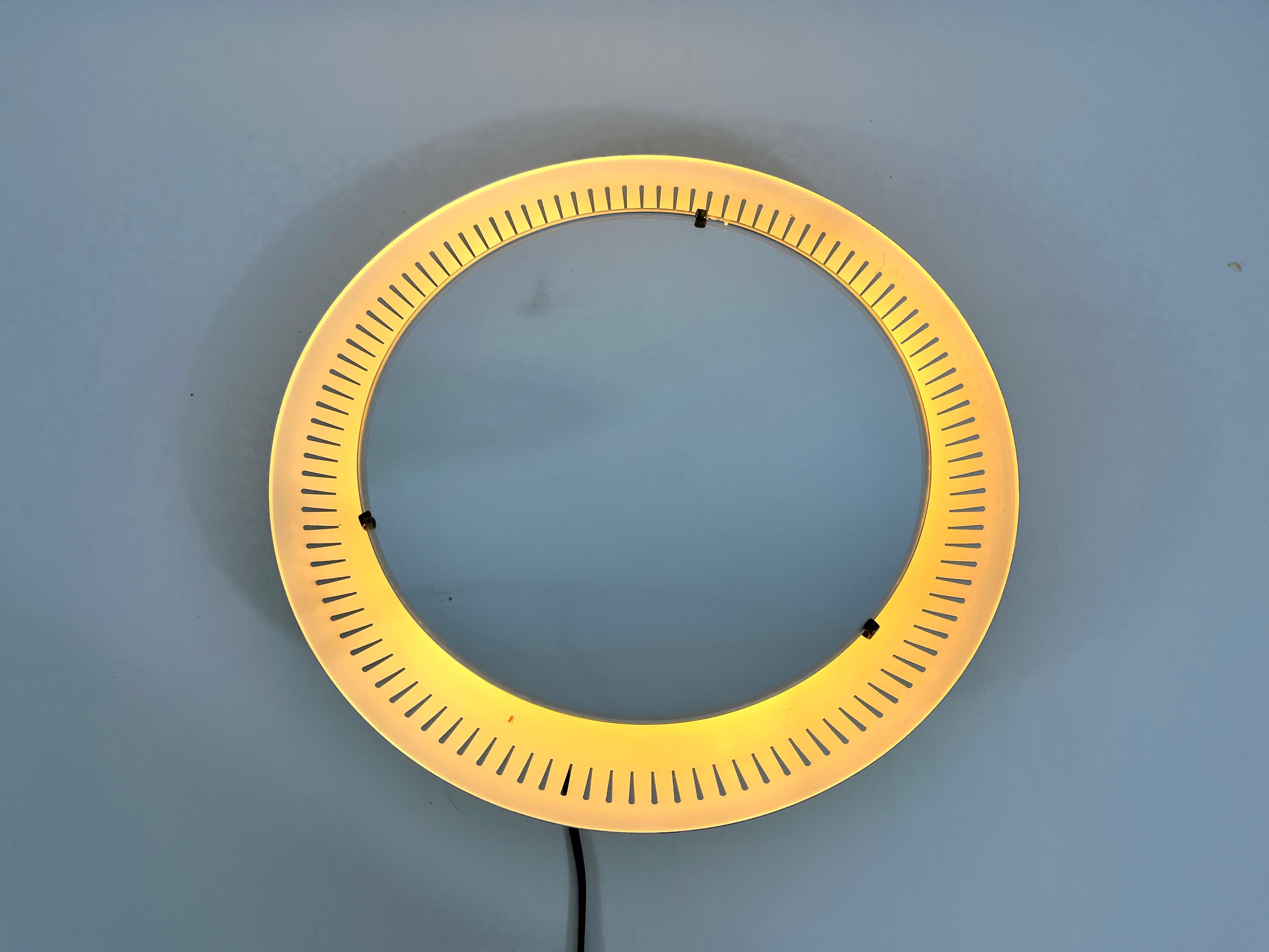 Rare Mid-Century Metal Illuminated Mirror by Hillebrand, Germany, 1950s For Sale 4