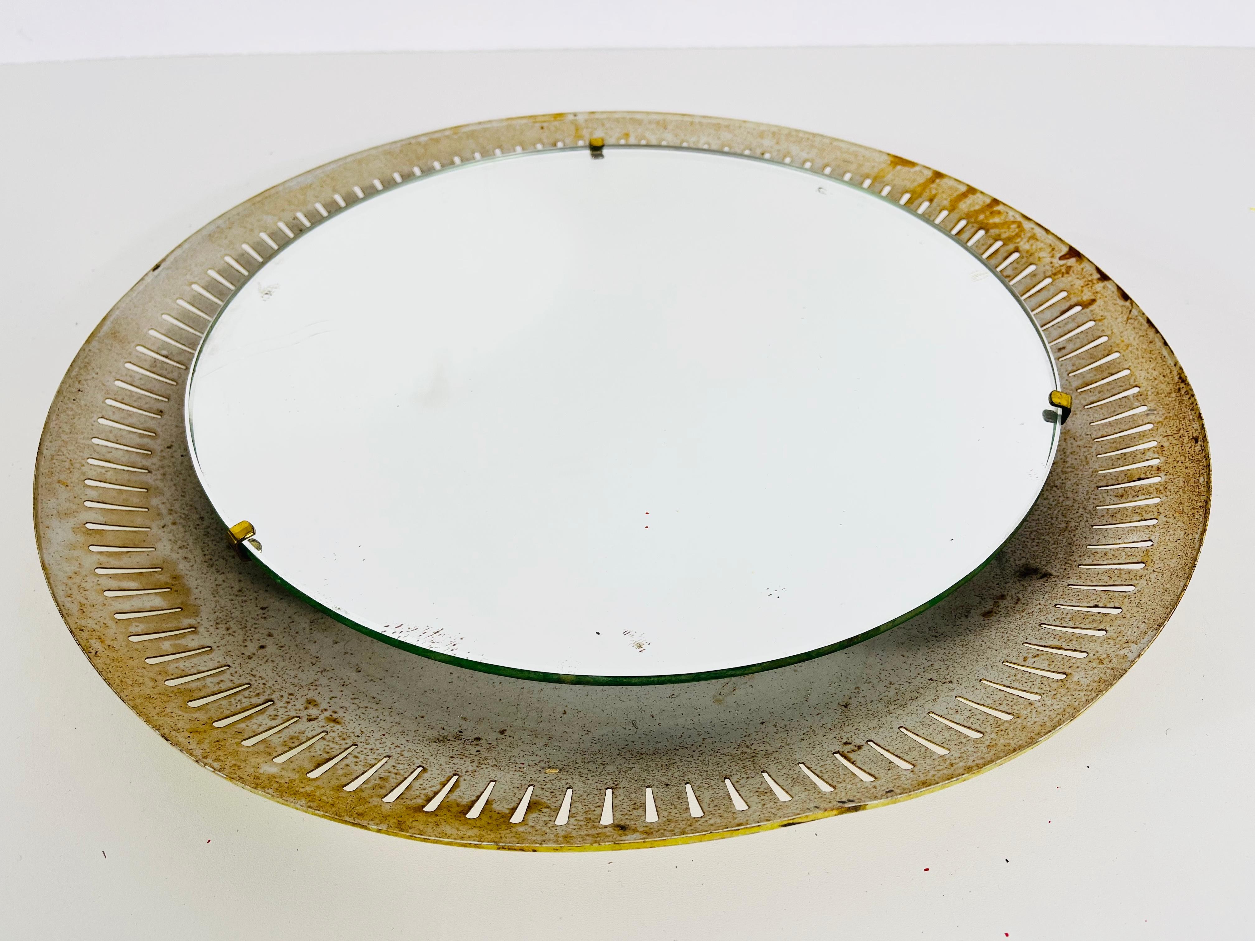 Rare Midcentury Metal Illuminated Mirror by Hillebrand, Germany, 1950s For Sale 1
