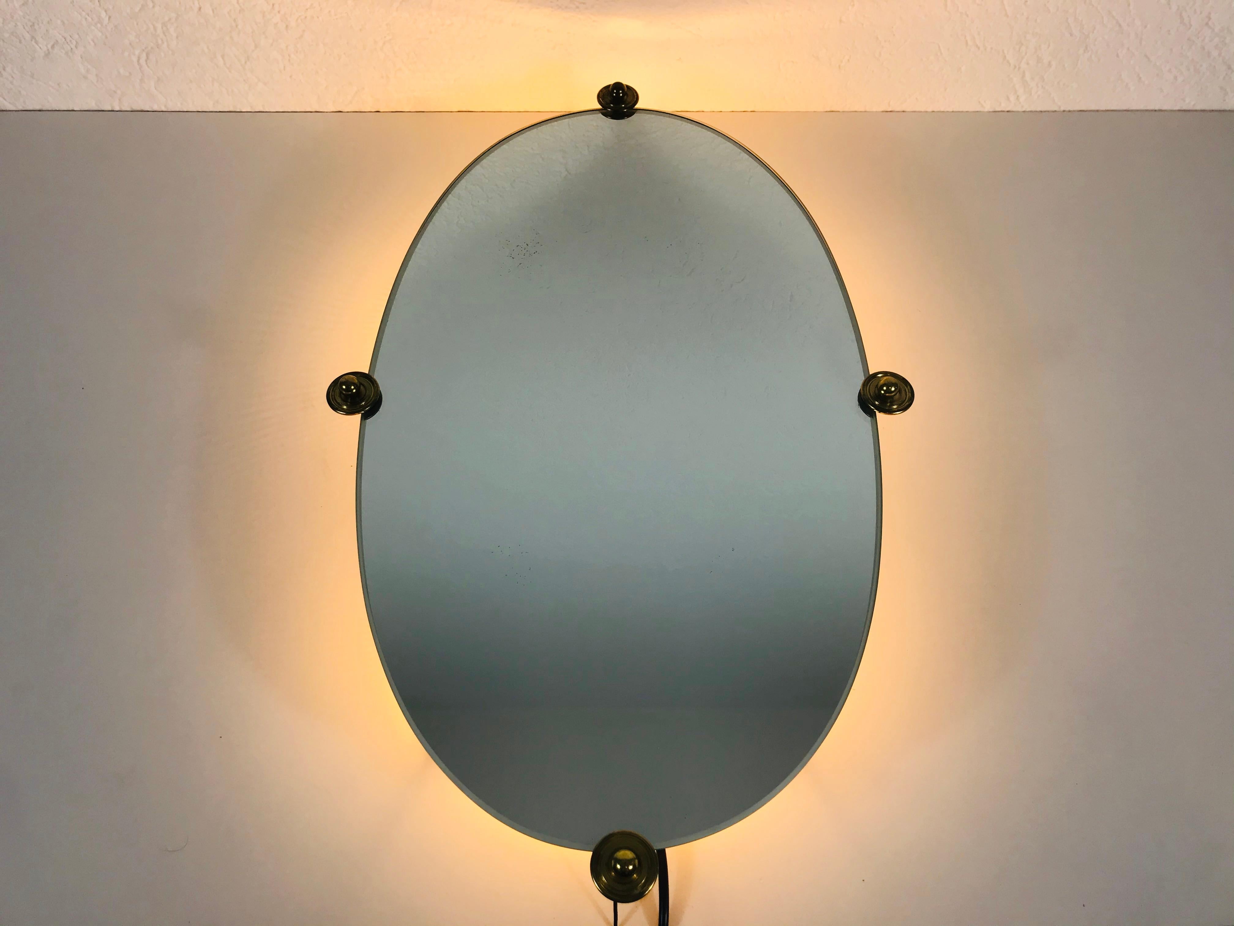 Rare Midcentury Metal Illuminated Mirror by Hillebrand, Germany, 1960s 7