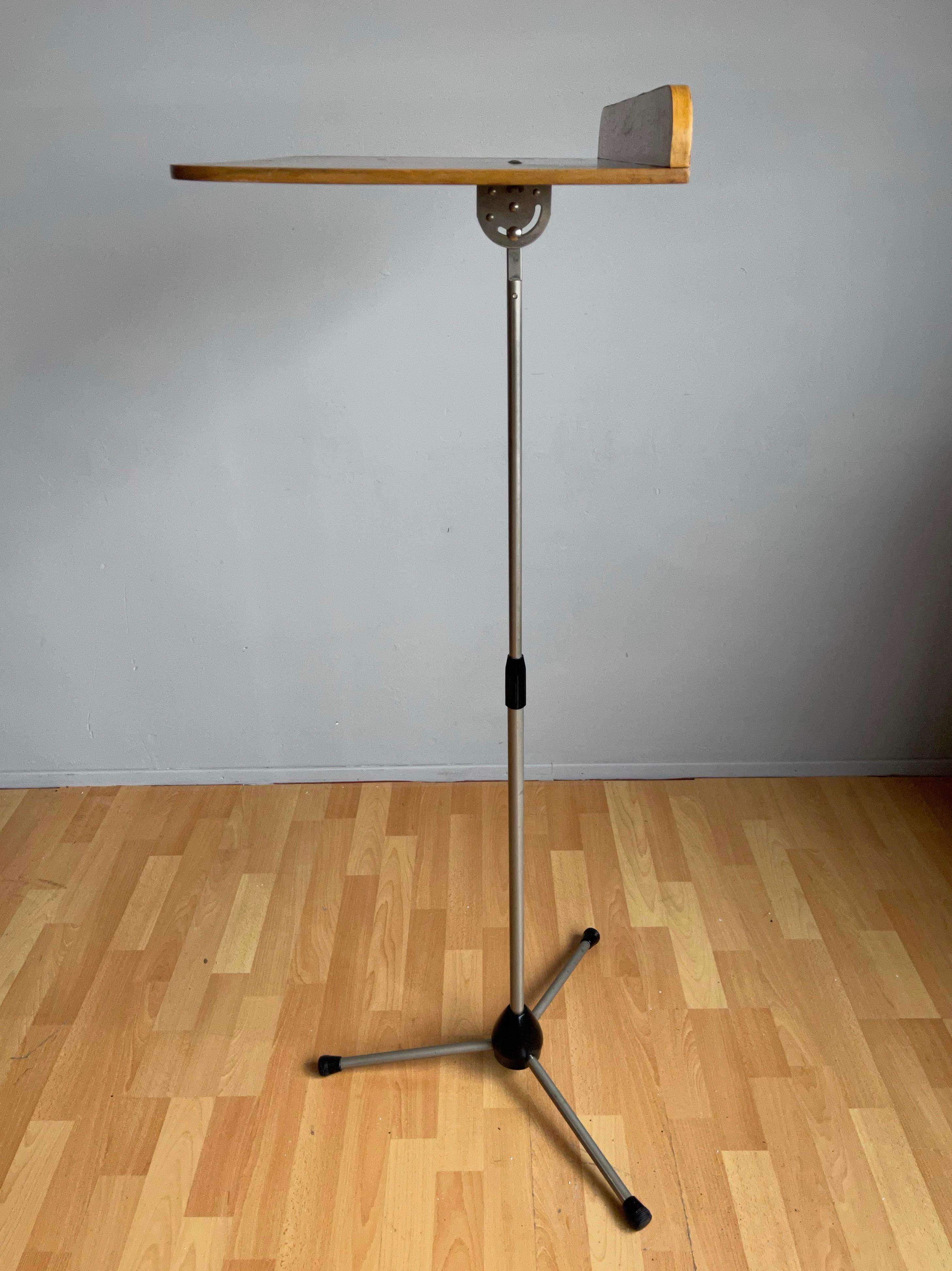 Rare Midcentury Modern Adjustable Wooden & Iron Tripod Music Paper Lectern Stand In Excellent Condition In Lisse, NL