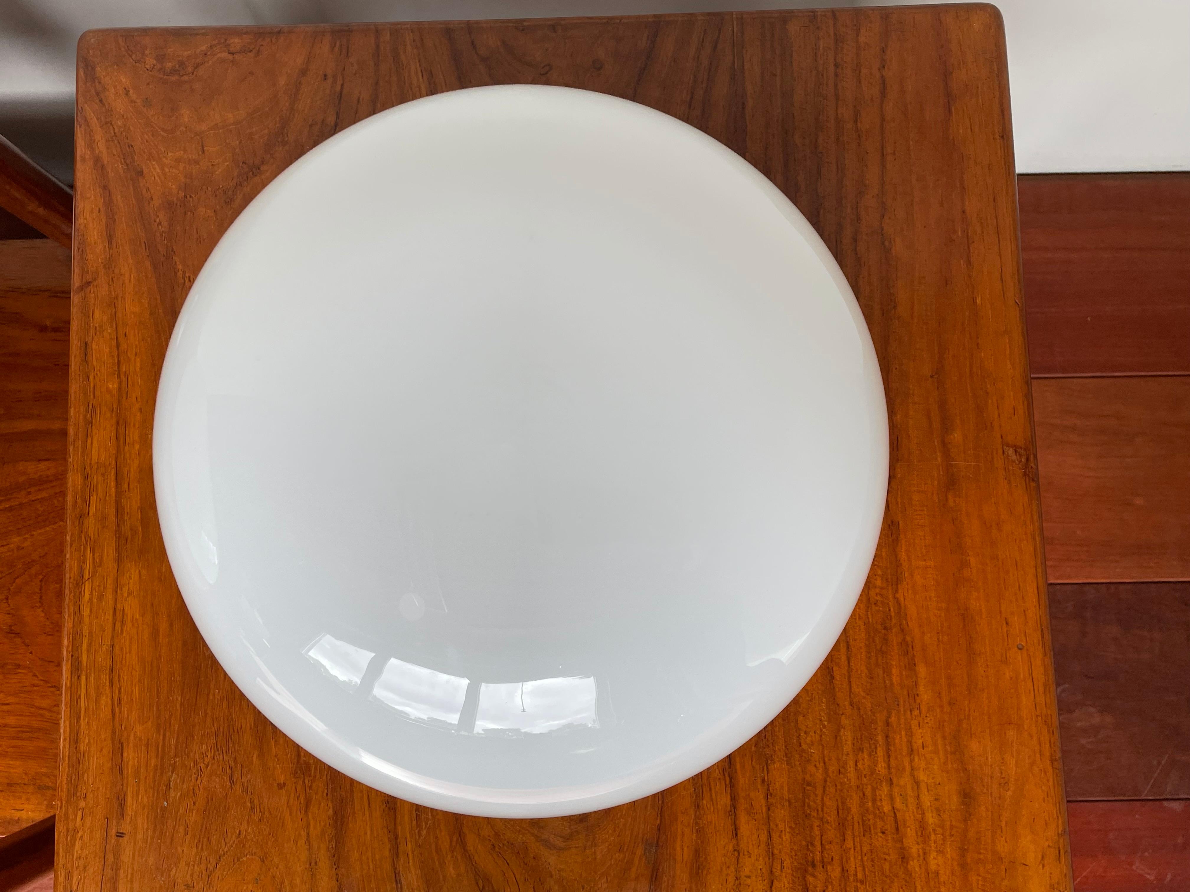 Rare Midcentury Modern Design Pair of Pure White Opaline Glass Flush Mounts 6