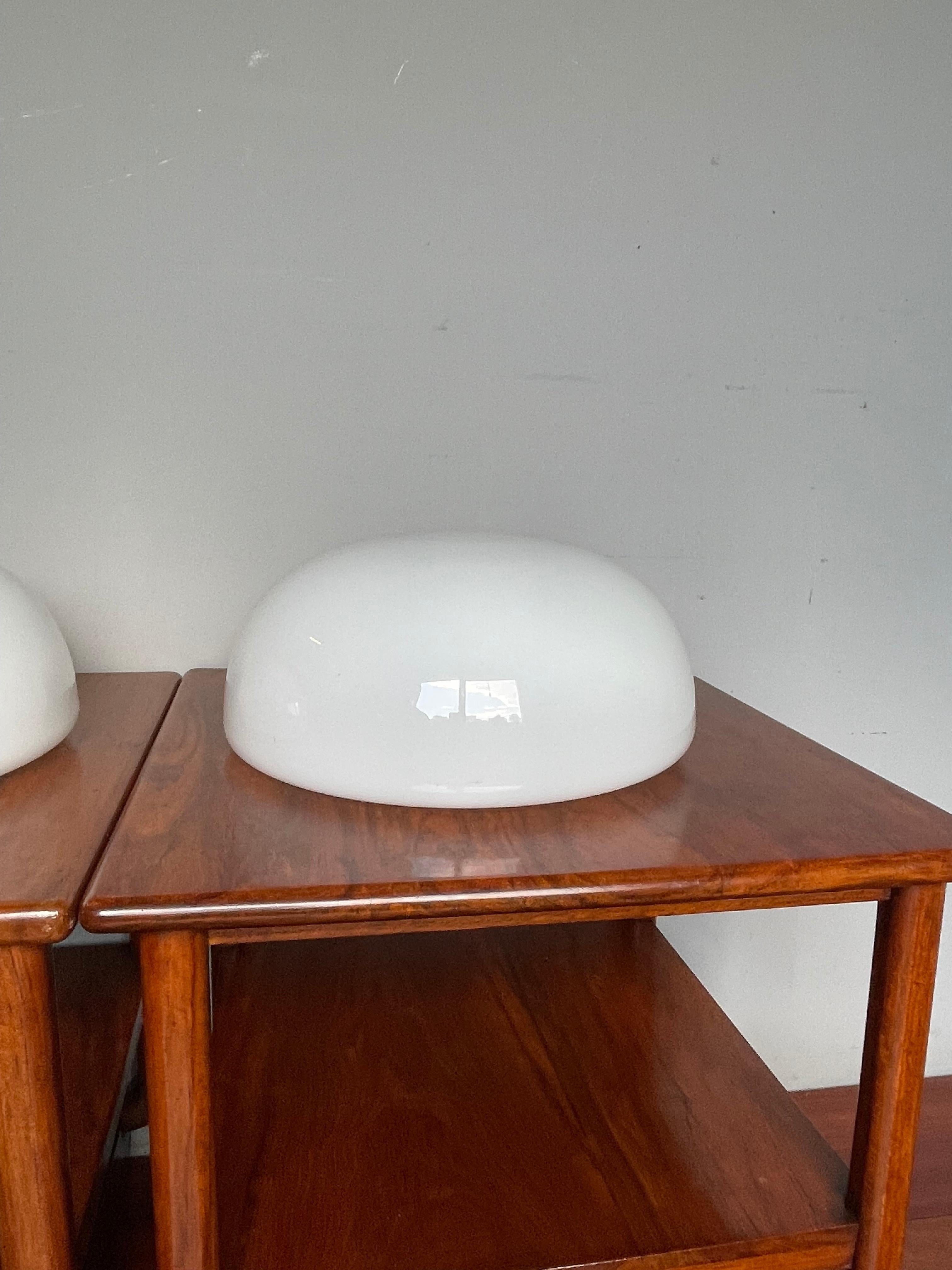 Rare Midcentury Modern Design Pair of Pure White Opaline Glass Flush Mounts 11