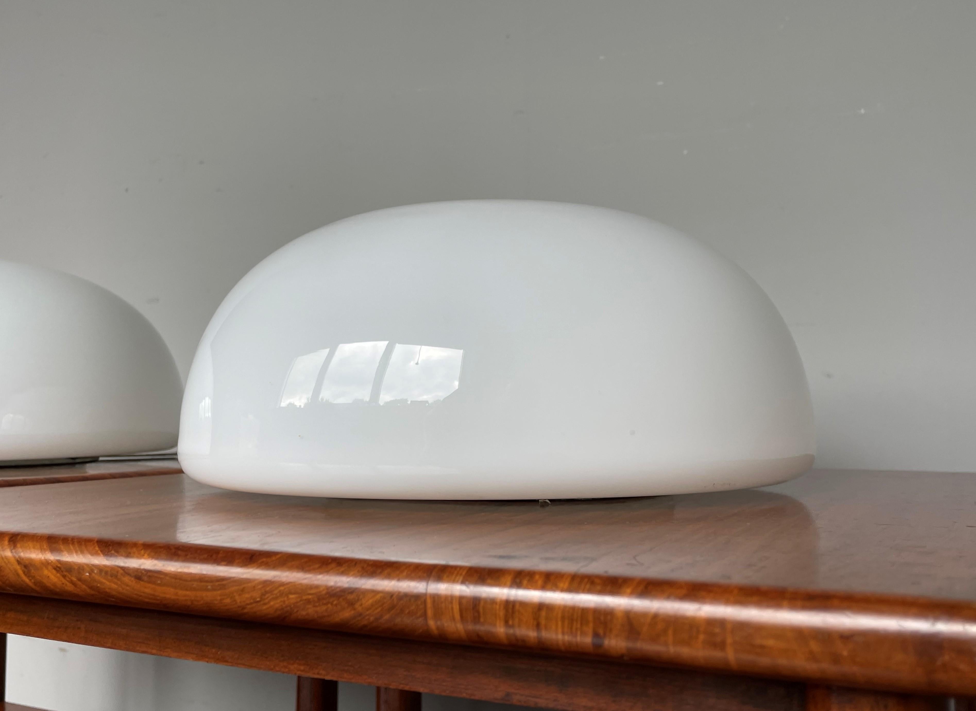 Mid-Century Modern Rare Midcentury Modern Design Pair of Pure White Opaline Glass Flush Mounts