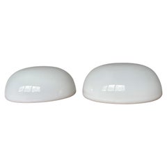 Rare Midcentury Modern Design Pair of Pure White Opaline Glass Flush Mounts