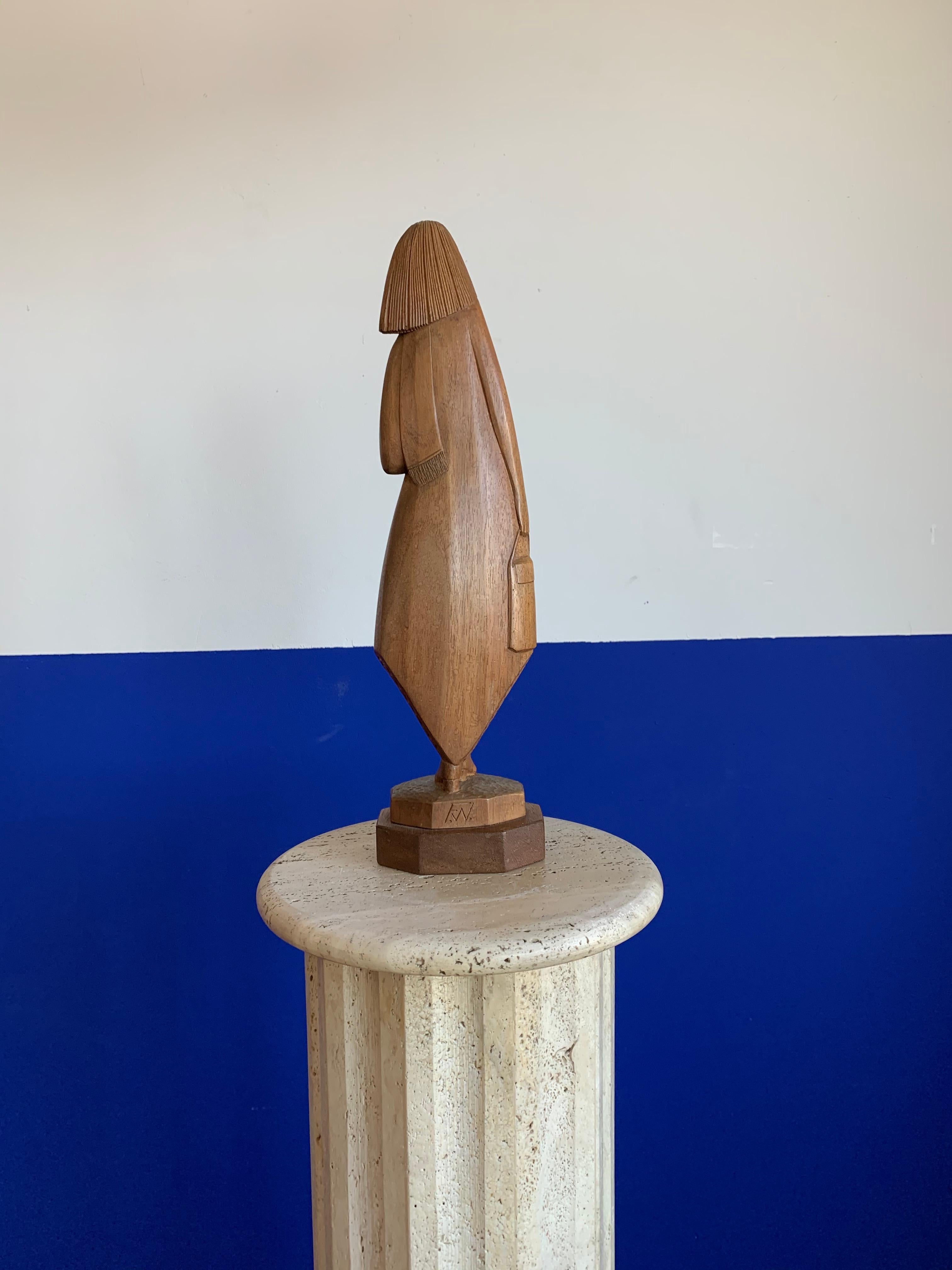 Rare Midcentury Modern High Fashion Lady Model / Hand Carved Teak Wood Sculpture For Sale 3