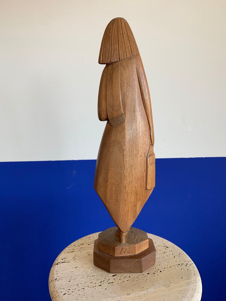 Rare Midcentury Modern High Fashion Lady Model / Hand Carved Teak Wood Sculpture For Sale at 1stDibs