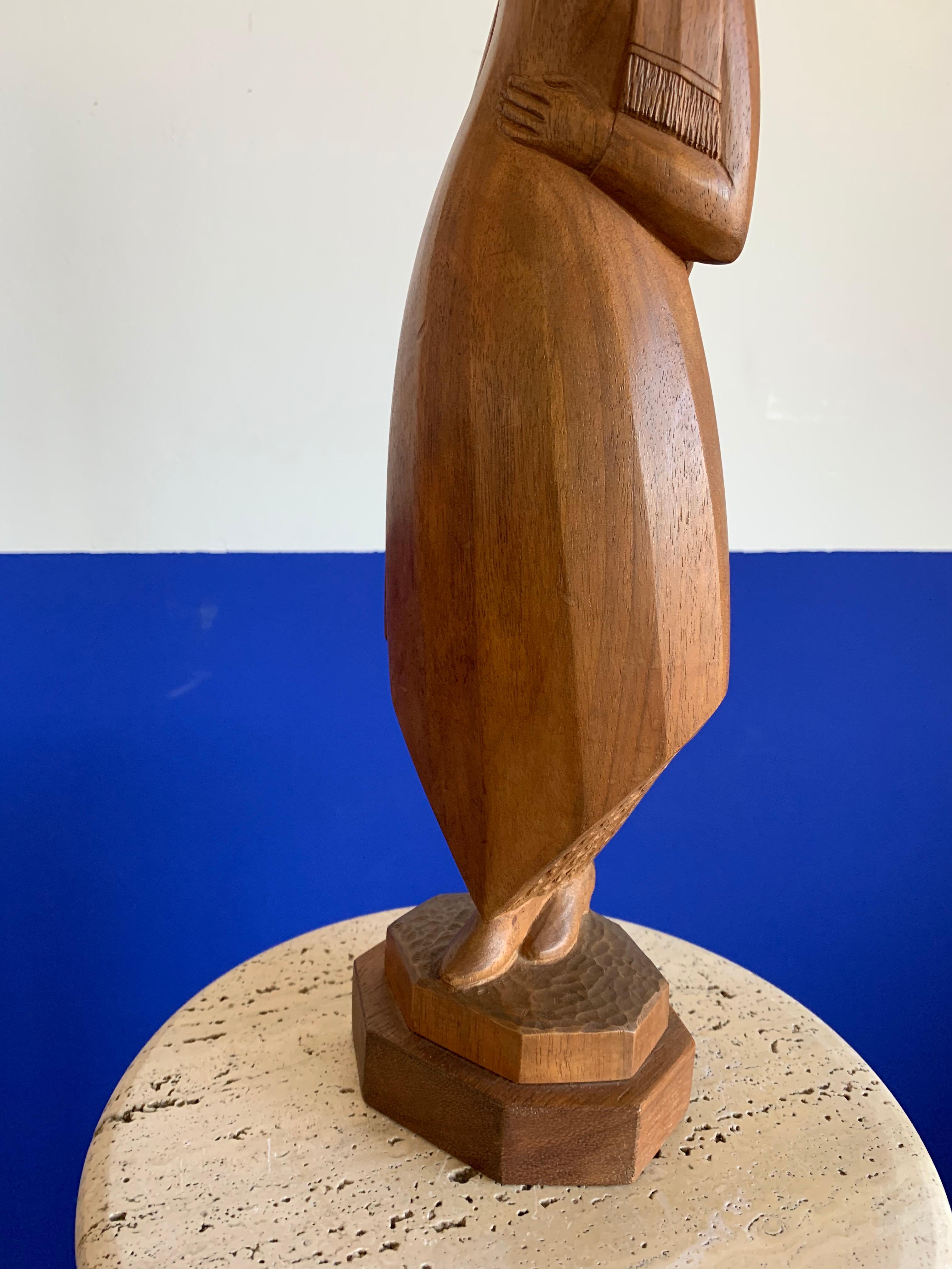 Rare Midcentury Modern High Fashion Lady Model / Hand Carved Teak Wood Sculpture For Sale 7