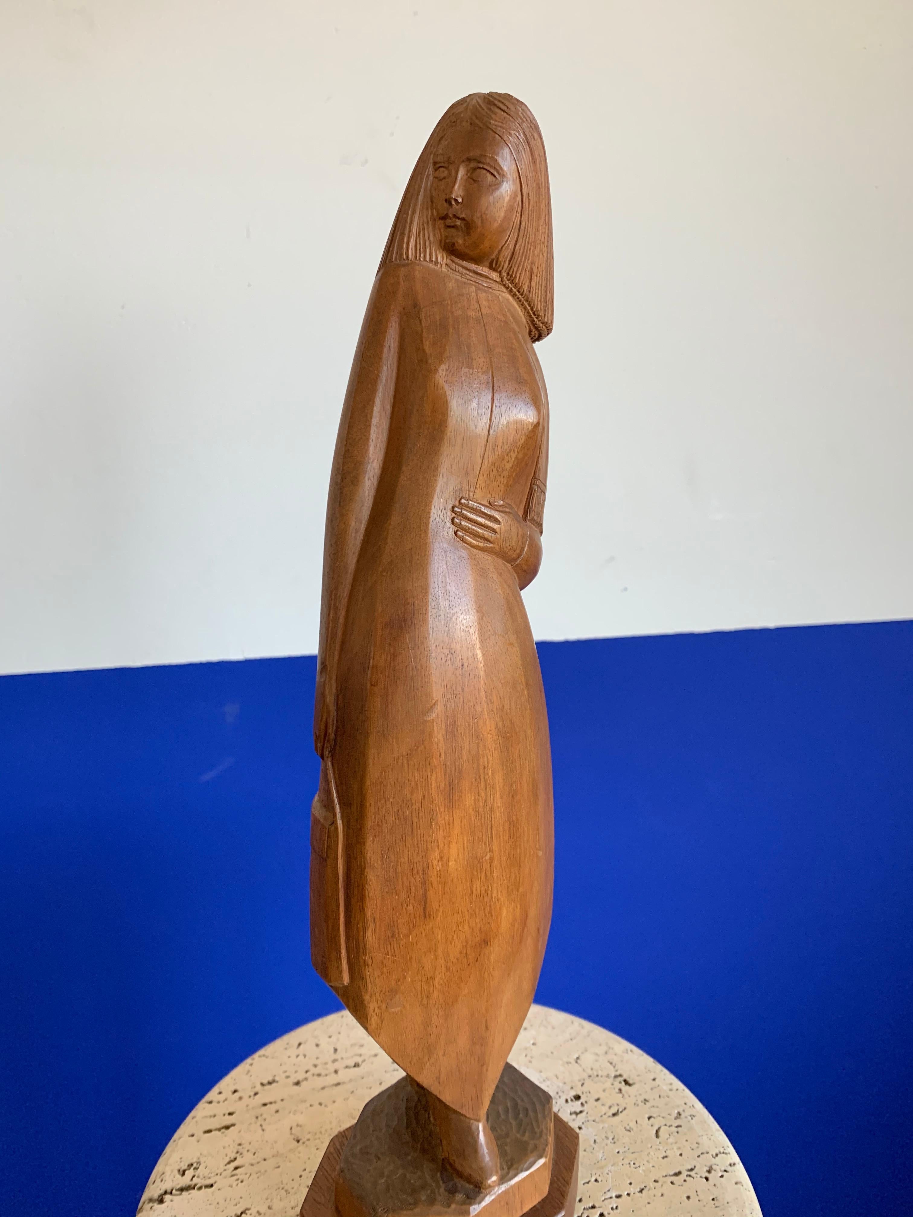 Rare Midcentury Modern High Fashion Lady Model / Hand Carved Teak Wood Sculpture For Sale 8