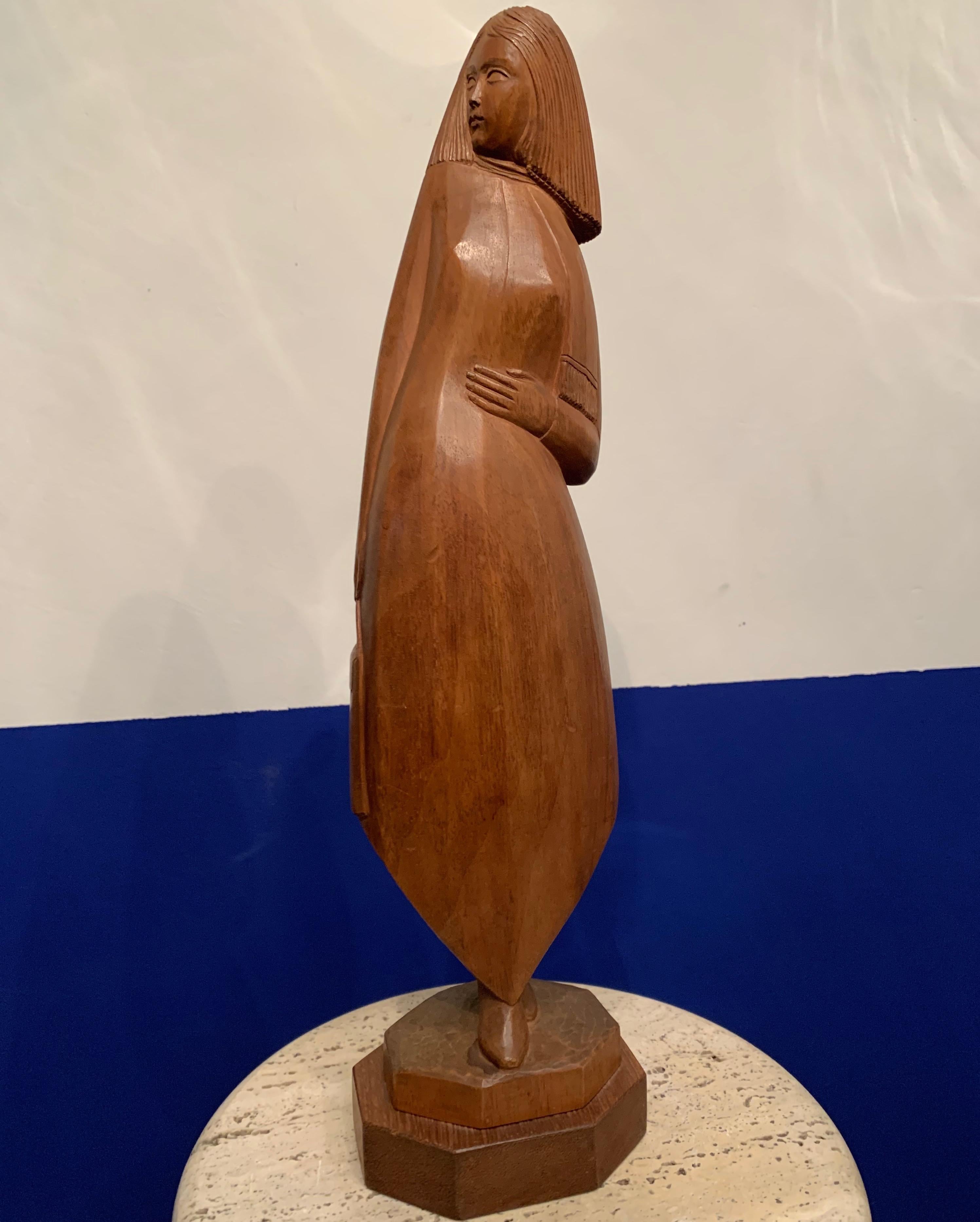 Rare Midcentury Modern High Fashion Lady Model / Hand Carved Teak Wood Sculpture For Sale 10