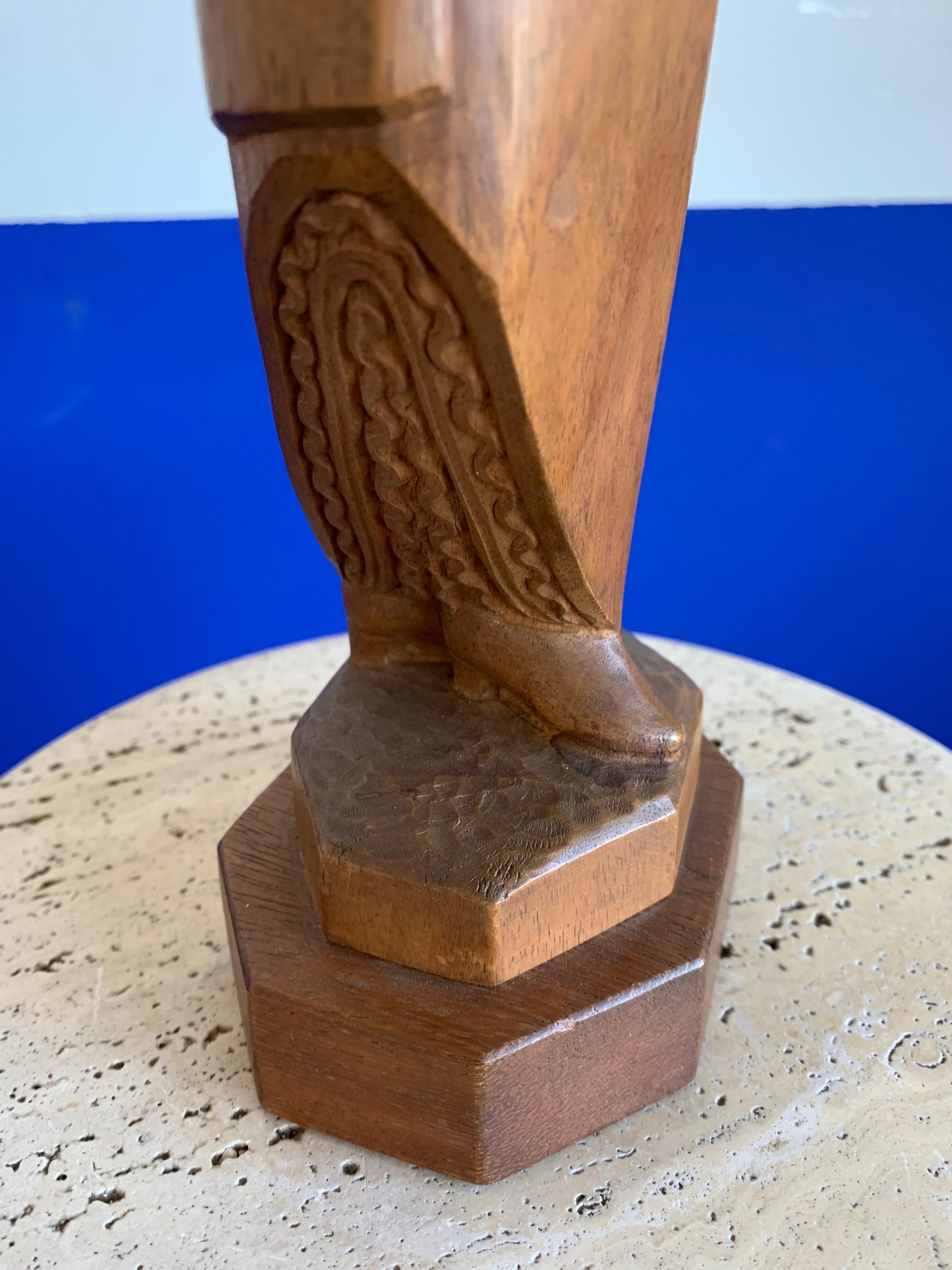 Rare Midcentury Modern High Fashion Lady Model / Hand Carved Teak Wood Sculpture For Sale 11