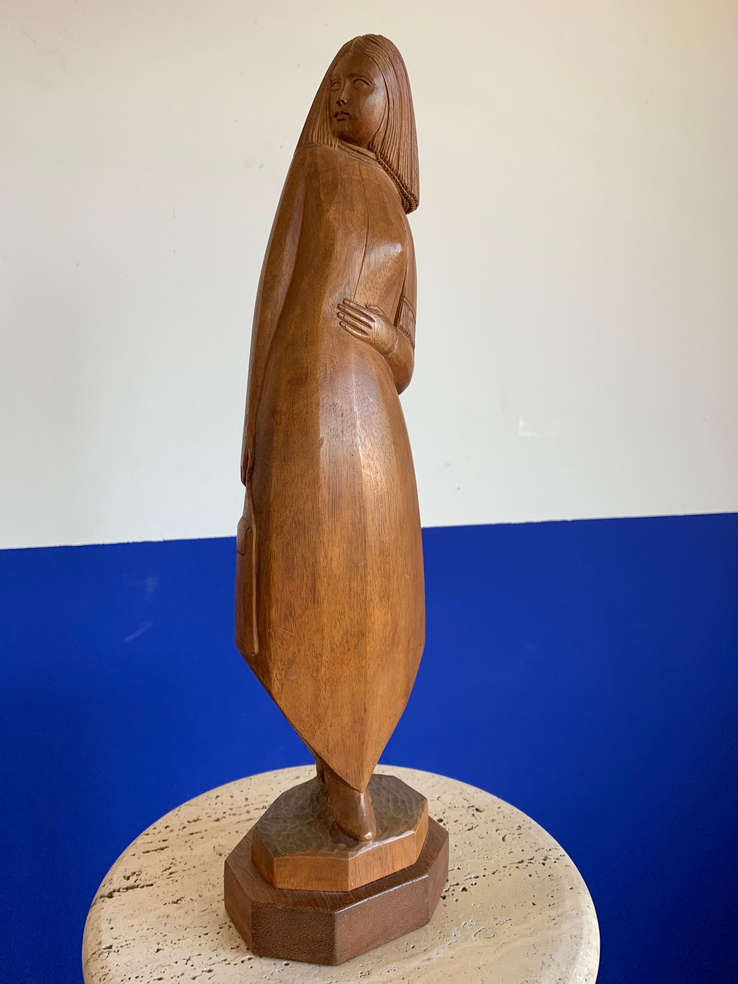 Mid-Century Modern Rare Midcentury Modern High Fashion Lady Model / Hand Carved Teak Wood Sculpture For Sale