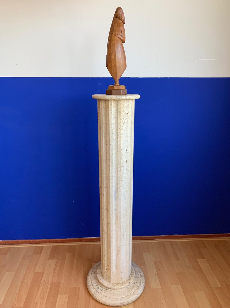 Rare Midcentury Modern High Fashion Lady Model / Hand Carved Teak Wood Sculpture For Sale at 1stDibs