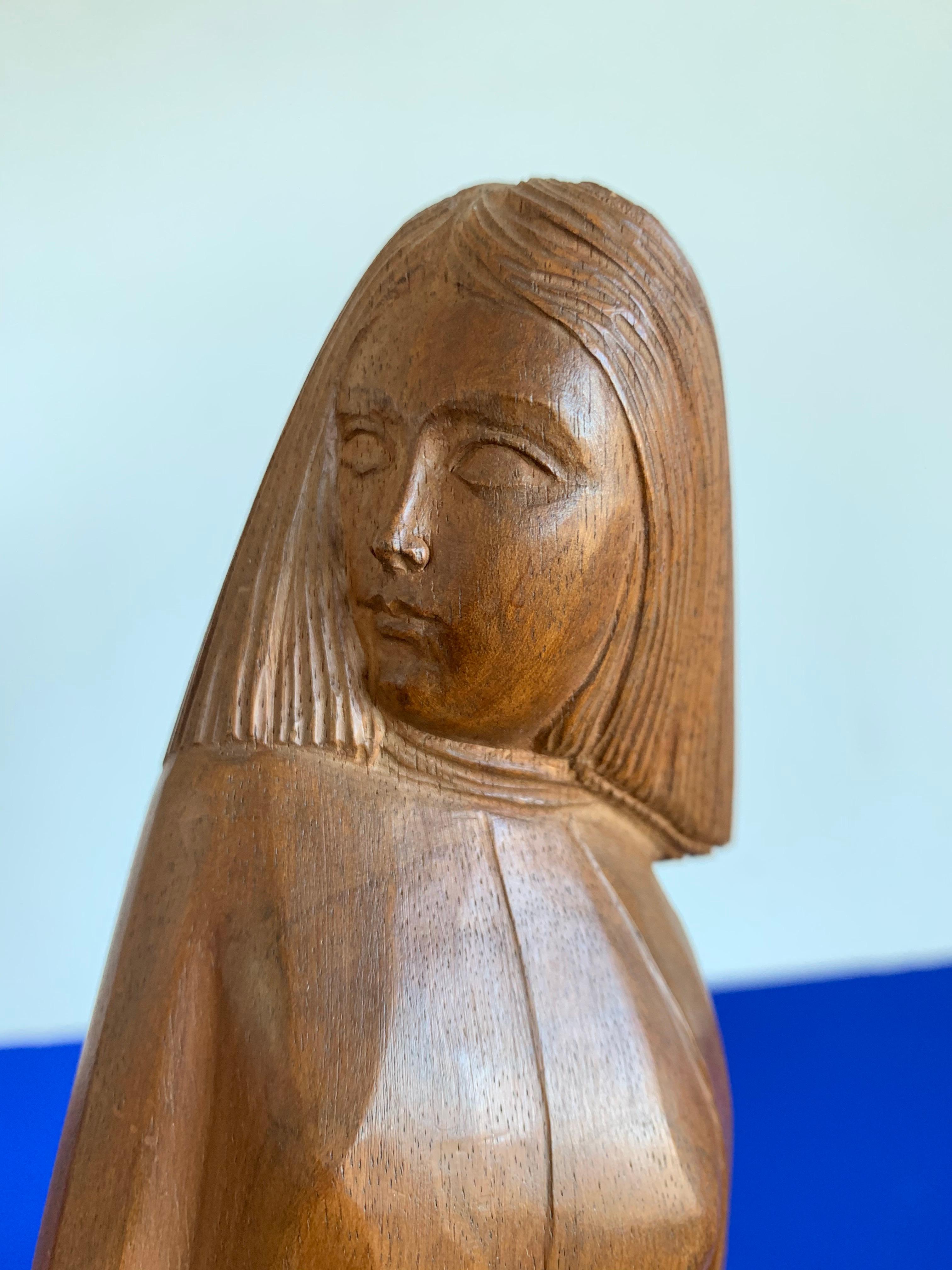 20th Century Rare Midcentury Modern High Fashion Lady Model / Hand Carved Teak Wood Sculpture For Sale